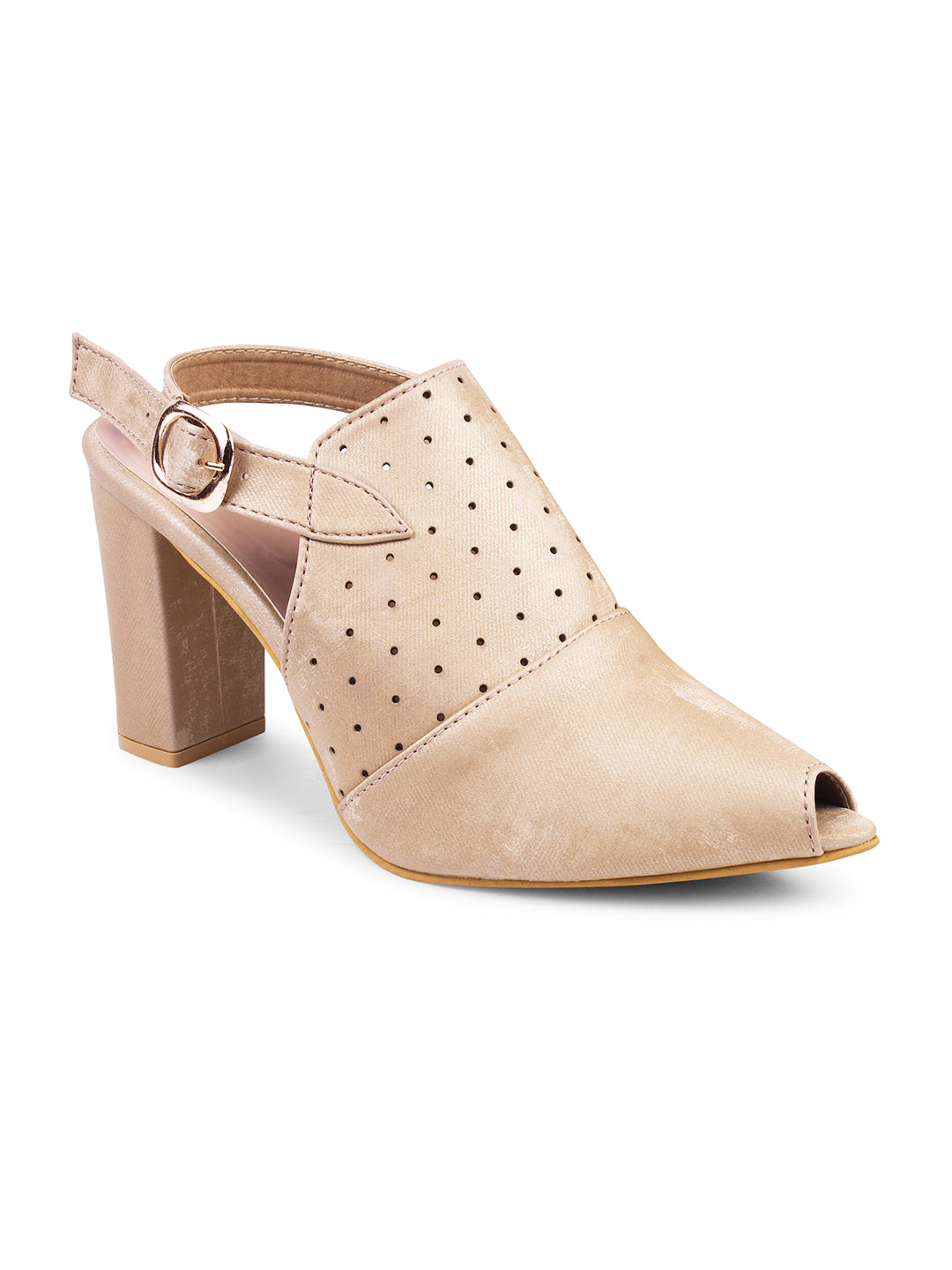 Synthetic Slingback Block Heels Online for Women at JM LOOKS Beige