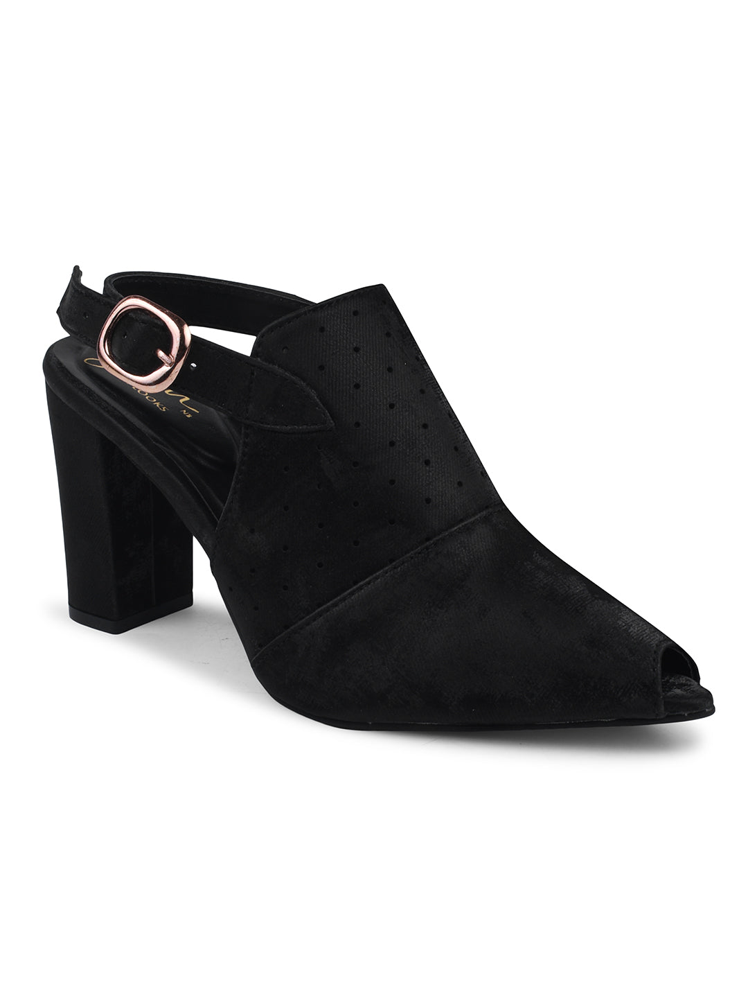 Synthetic Slingback Block Heels Online for Women at JM LOOKS Black