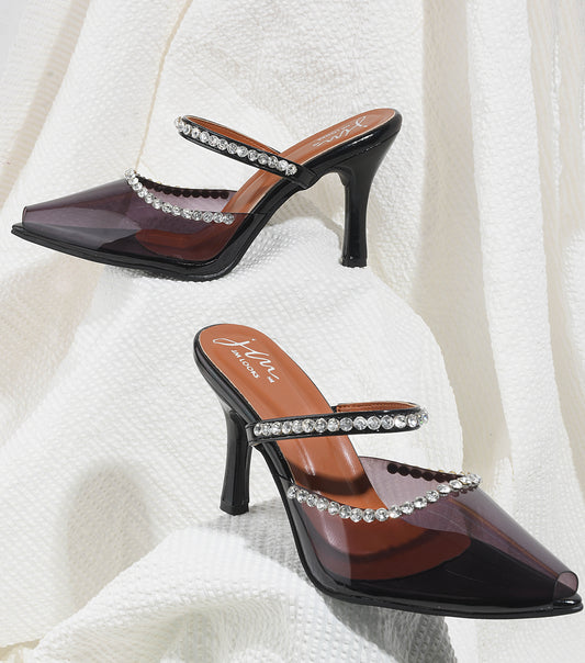 pointed-toe heels with sparkling embellished straps
 Black
