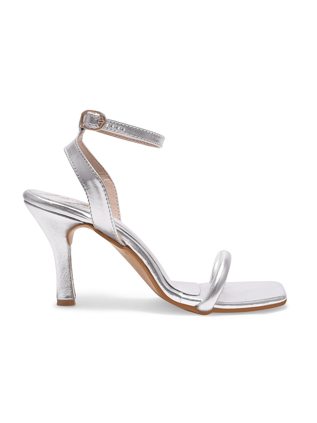 Open-Toe Stilettos with Buckle Closure for Women & Girls at JM LOOKS Silver