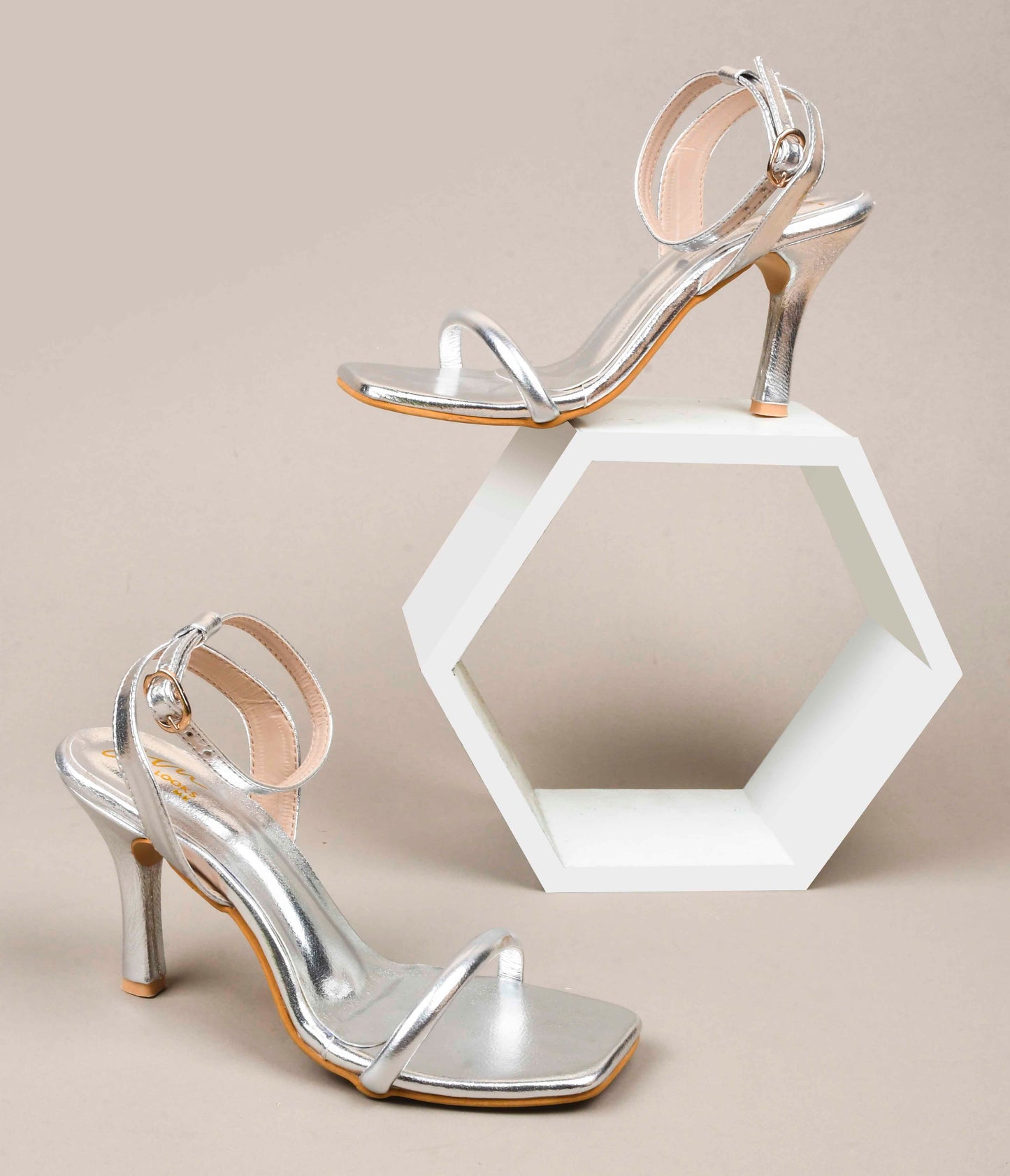 Open-Toe Stilettos with Buckle Closure for Women & Girls at JM LOOKS Silver