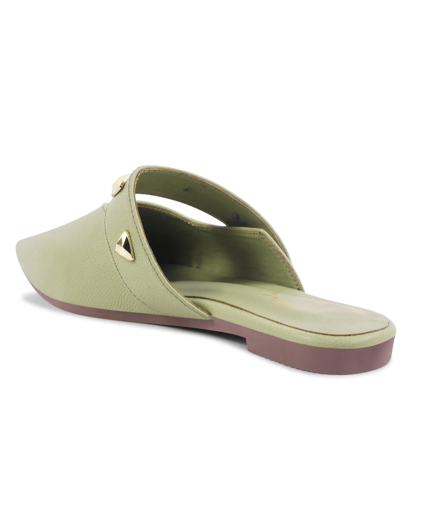 Pointed-Toe Mules with Studded Strap Detail See-Green