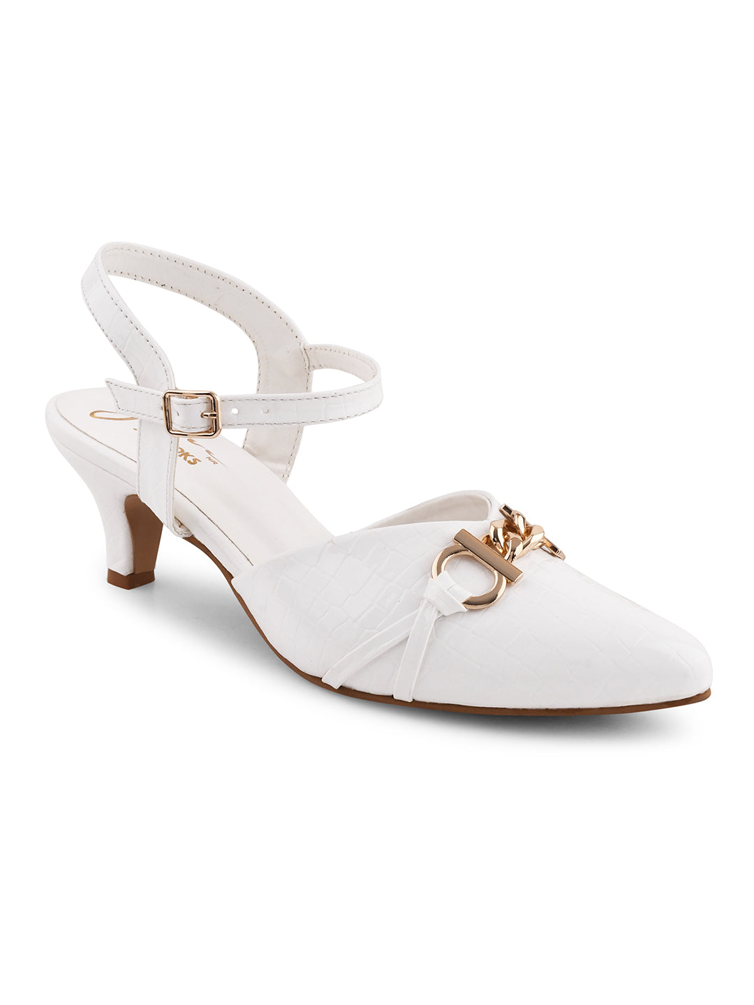 Shop Now Ankle Strap Bellie Heels with Bow Sandals at JM LOOKS White