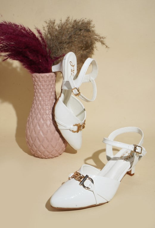 Shop Now Ankle Strap Bellie Heels with Bow Sandals at JM LOOKS White