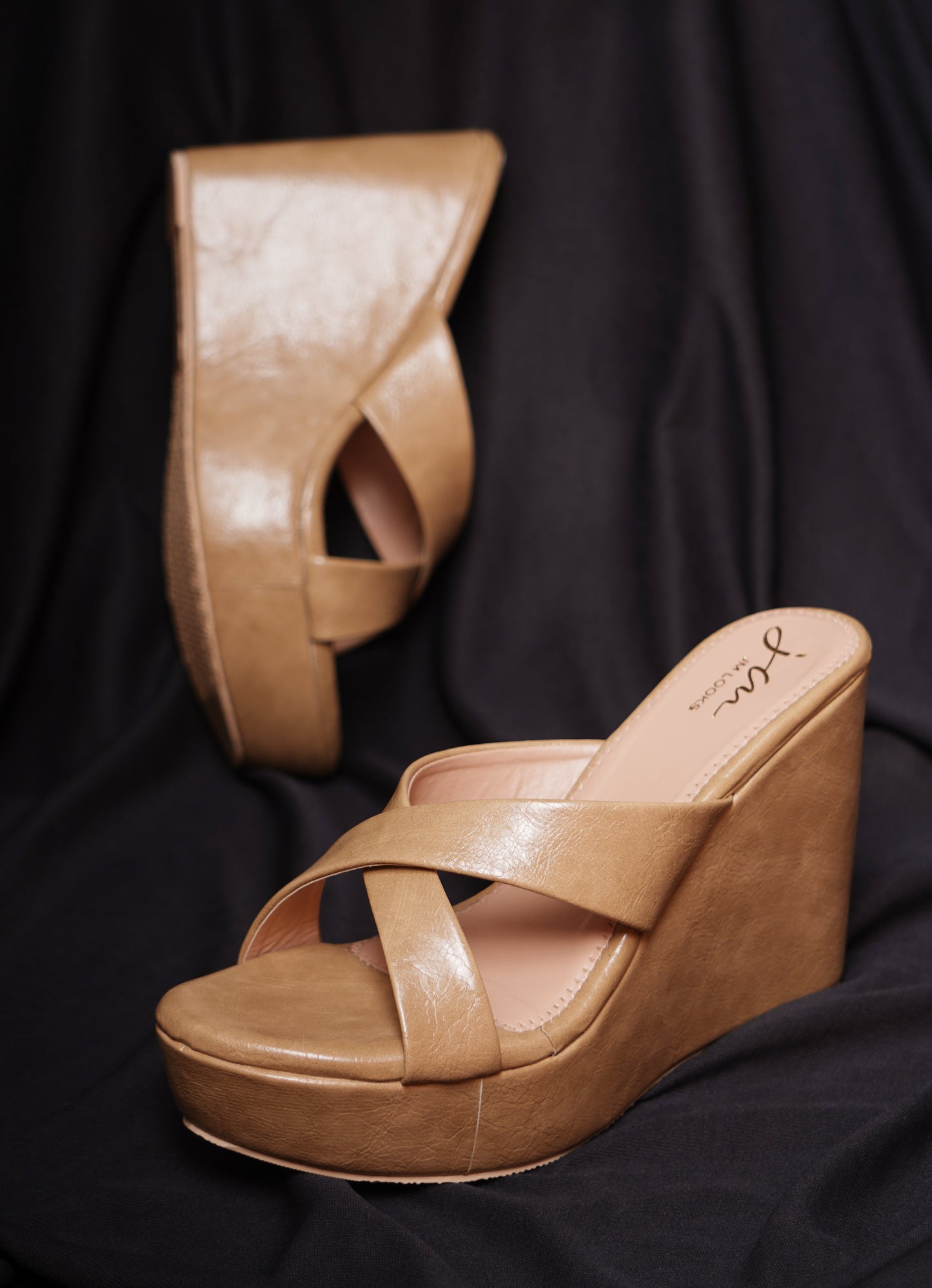 Jm Looks cross-strap wedge heels with a wide sole
Cream