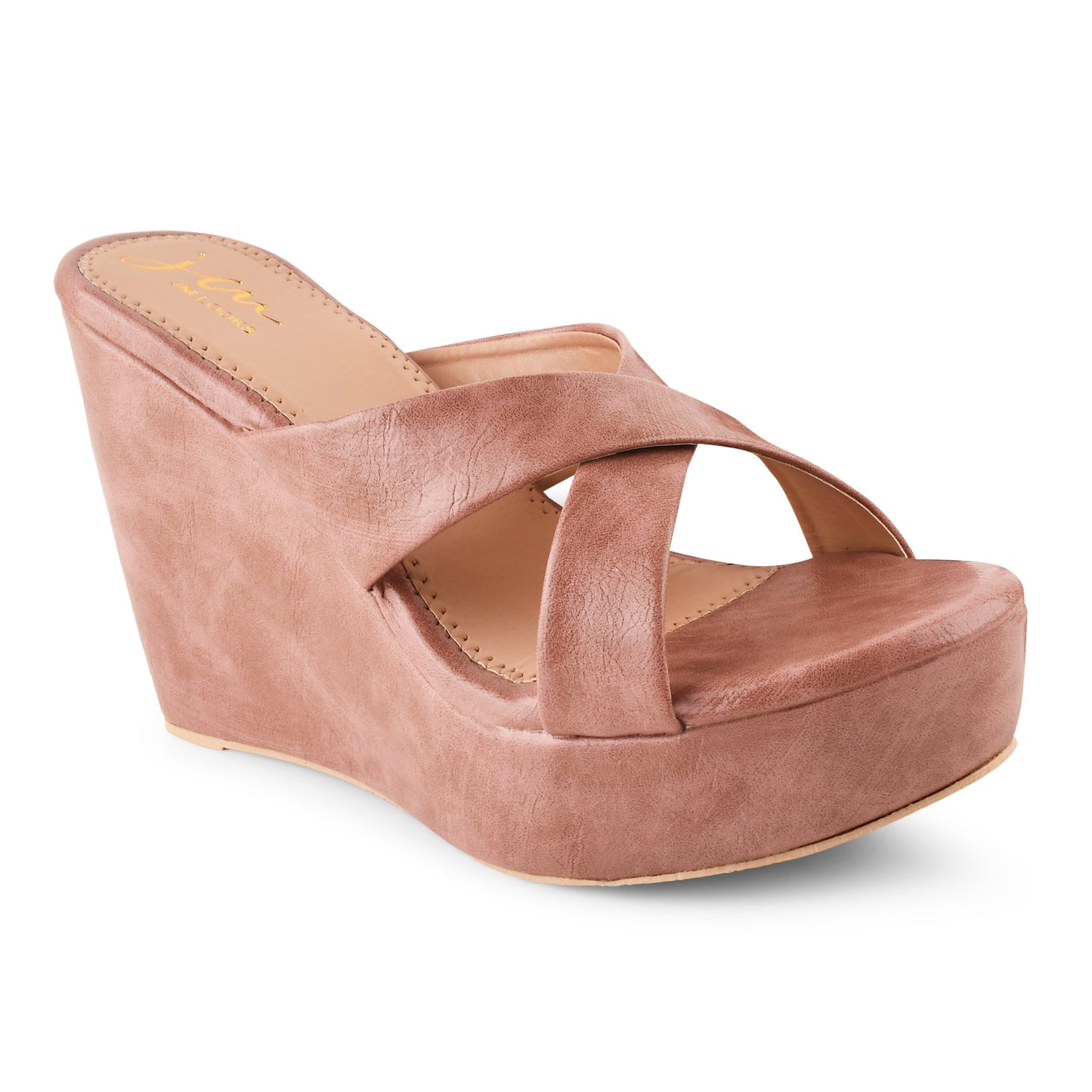 Jm Looks cross-strap wedge heels with a wide sole
Peach