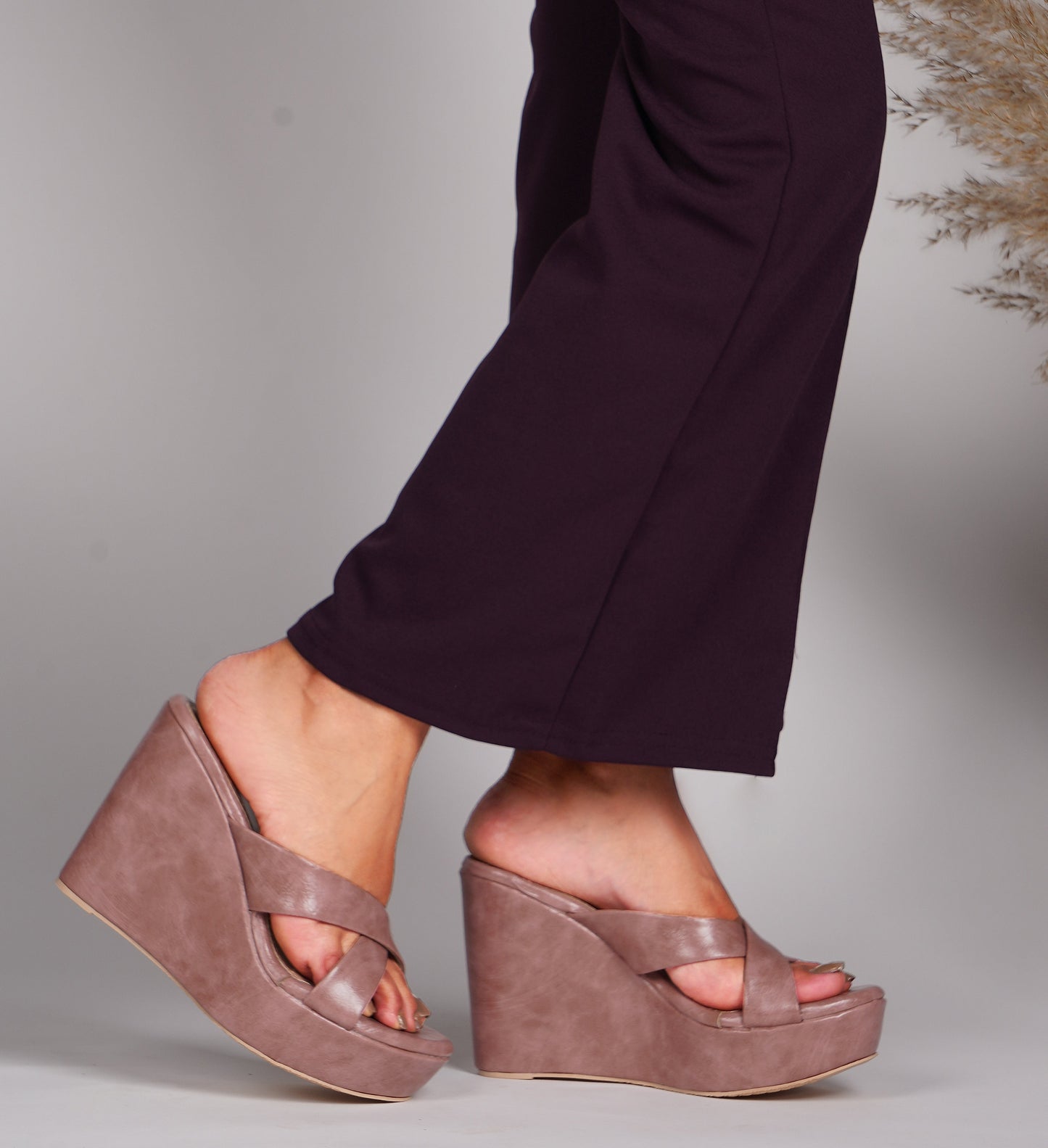 Jm Looks cross-strap wedge heels with a wide sole
Peach