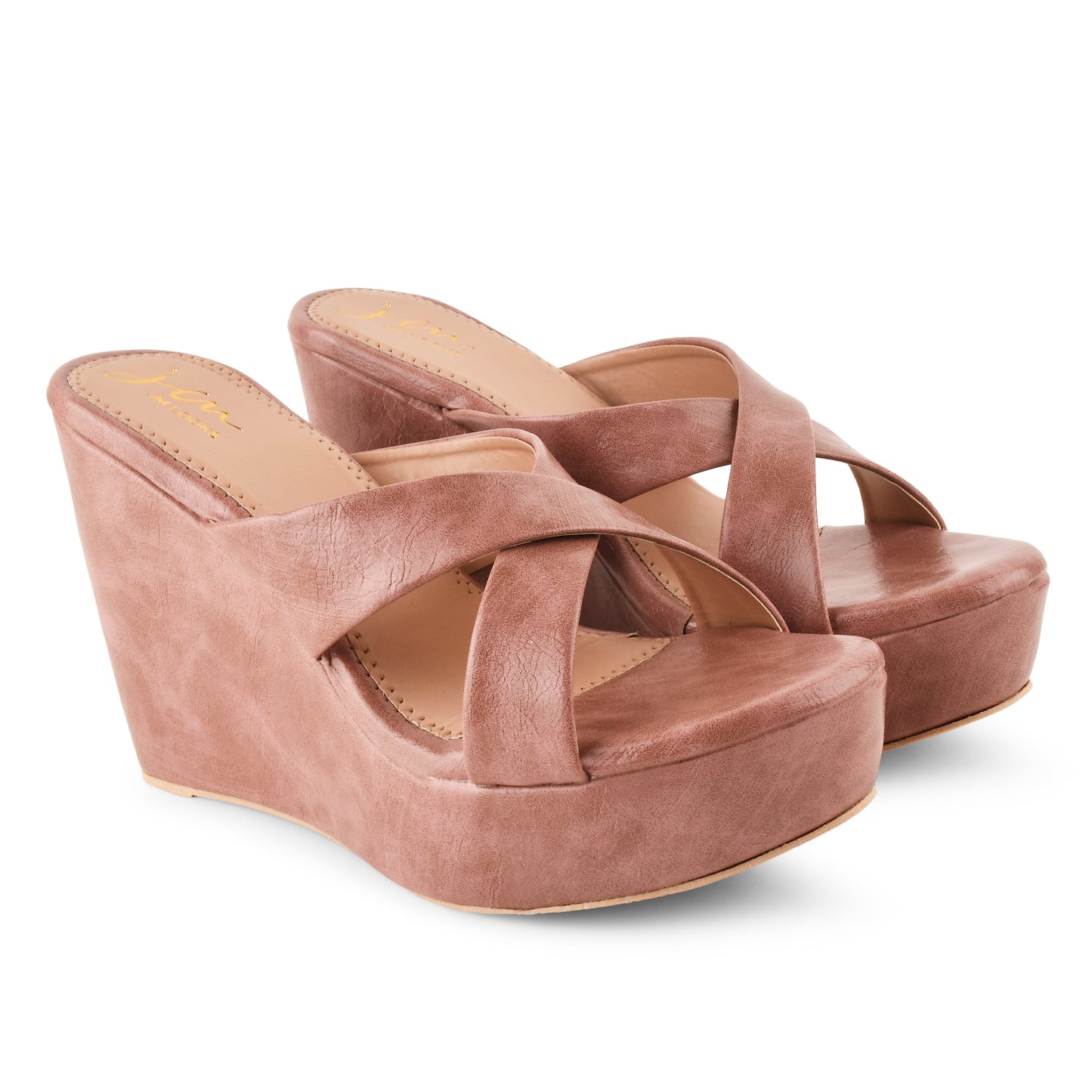 Jm Looks cross-strap wedge heels with a wide sole
Peach