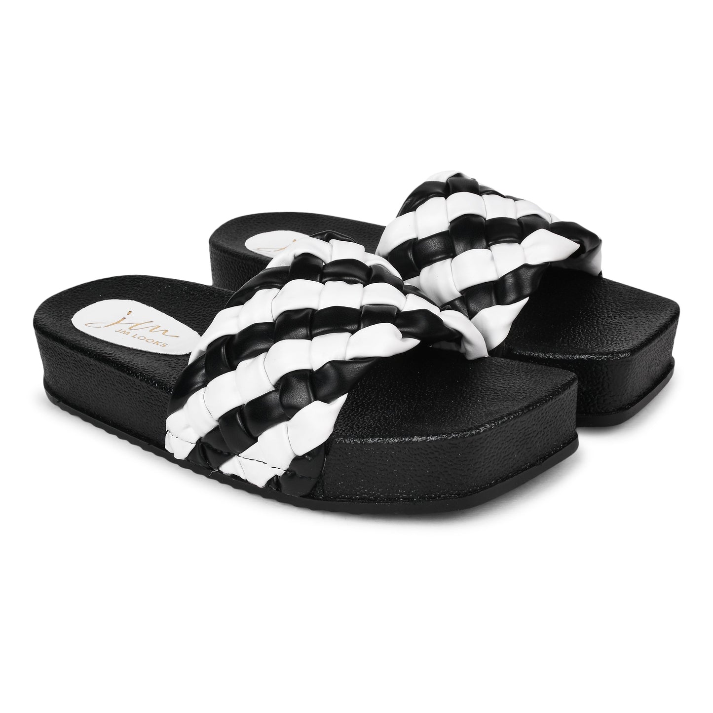 Jm Looks platform slides with a distinctive braided strap
Black