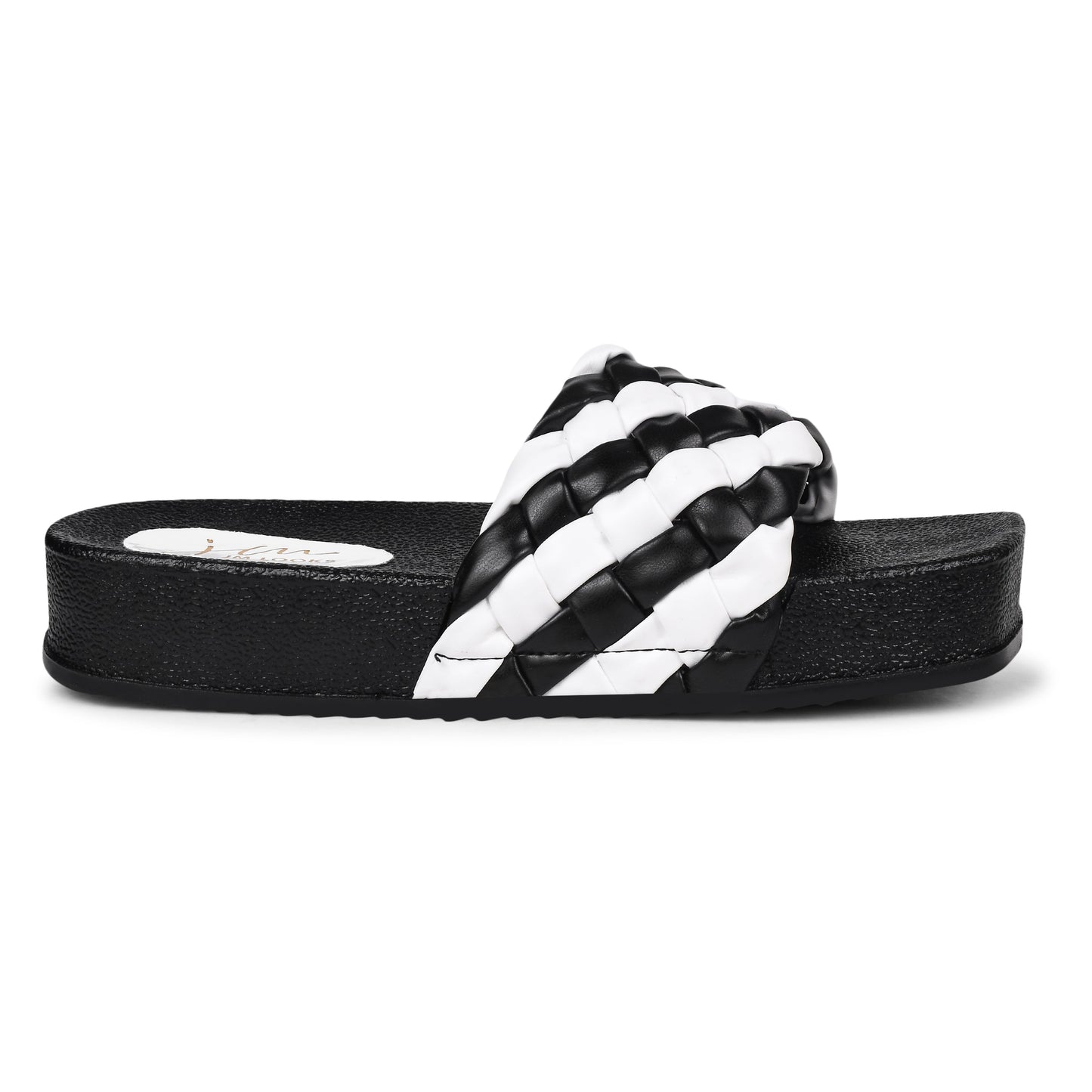 Jm Looks platform slides with a distinctive braided strap
Black