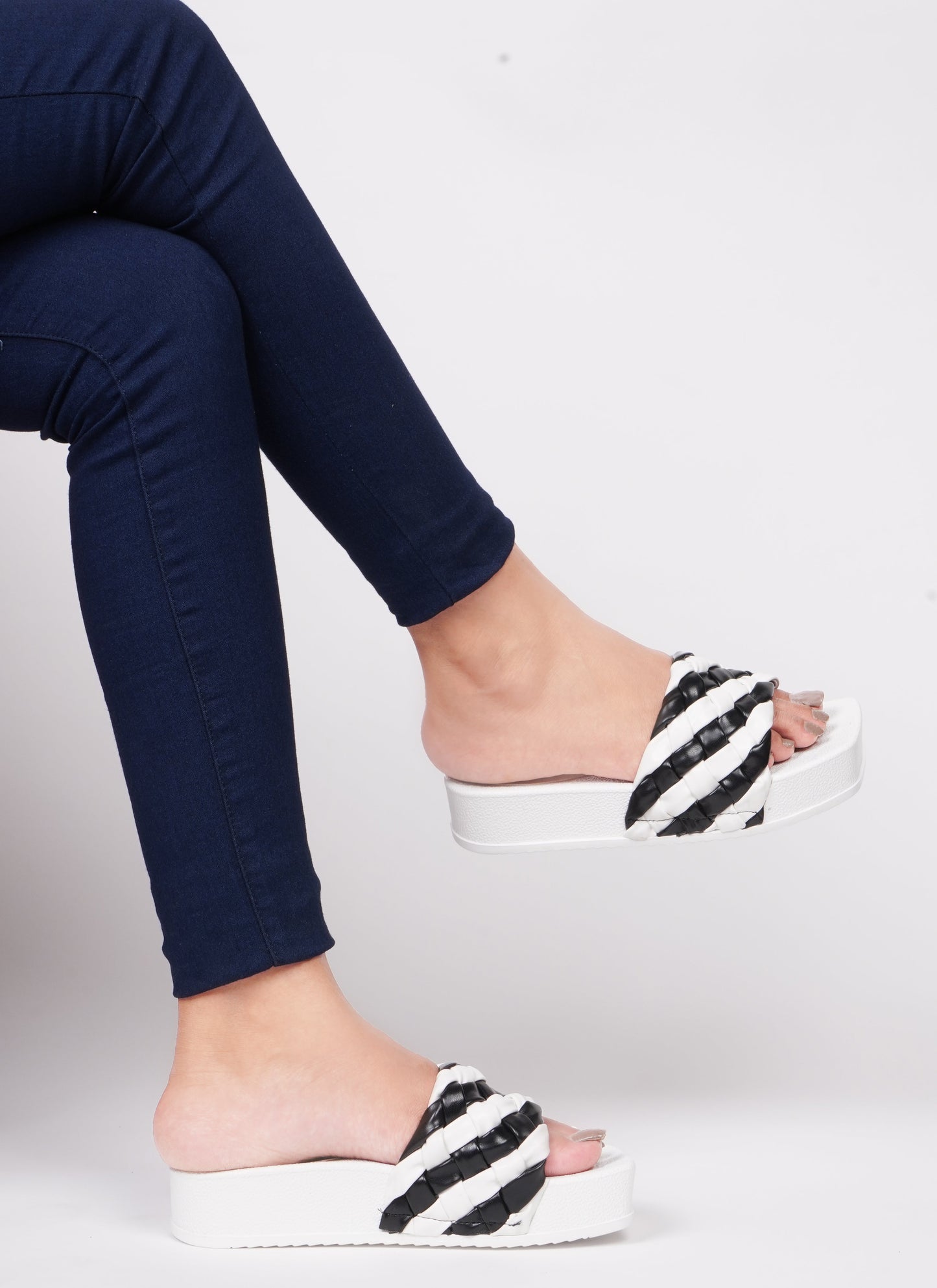 Jm Looks platform slides with a distinctive braided strap
White