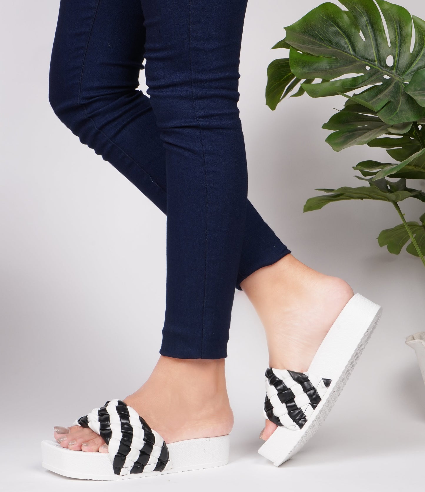 Jm Looks platform slides with a distinctive braided strap
White
