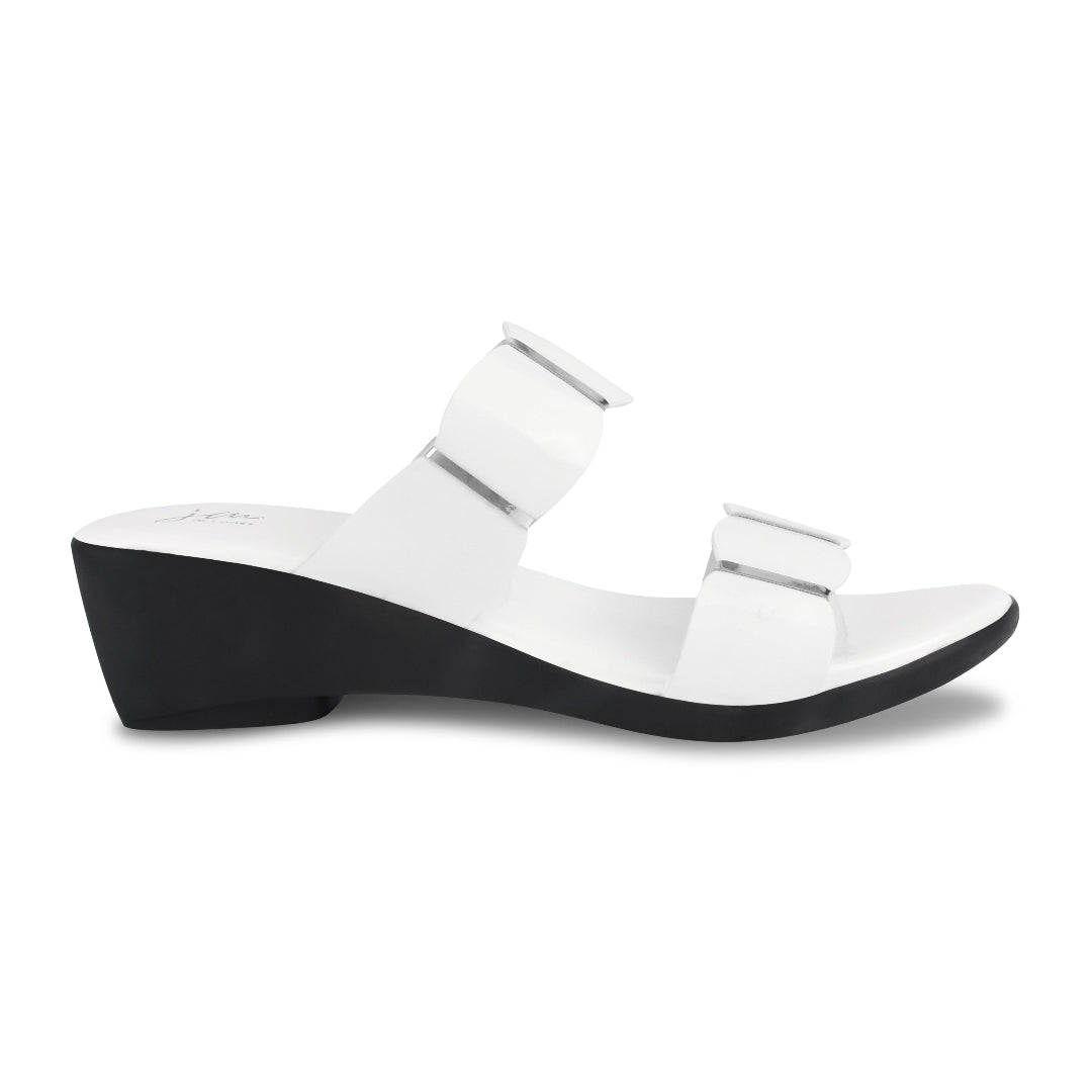 women's open toe wedge sandals with two straps comfortable slip-on design White