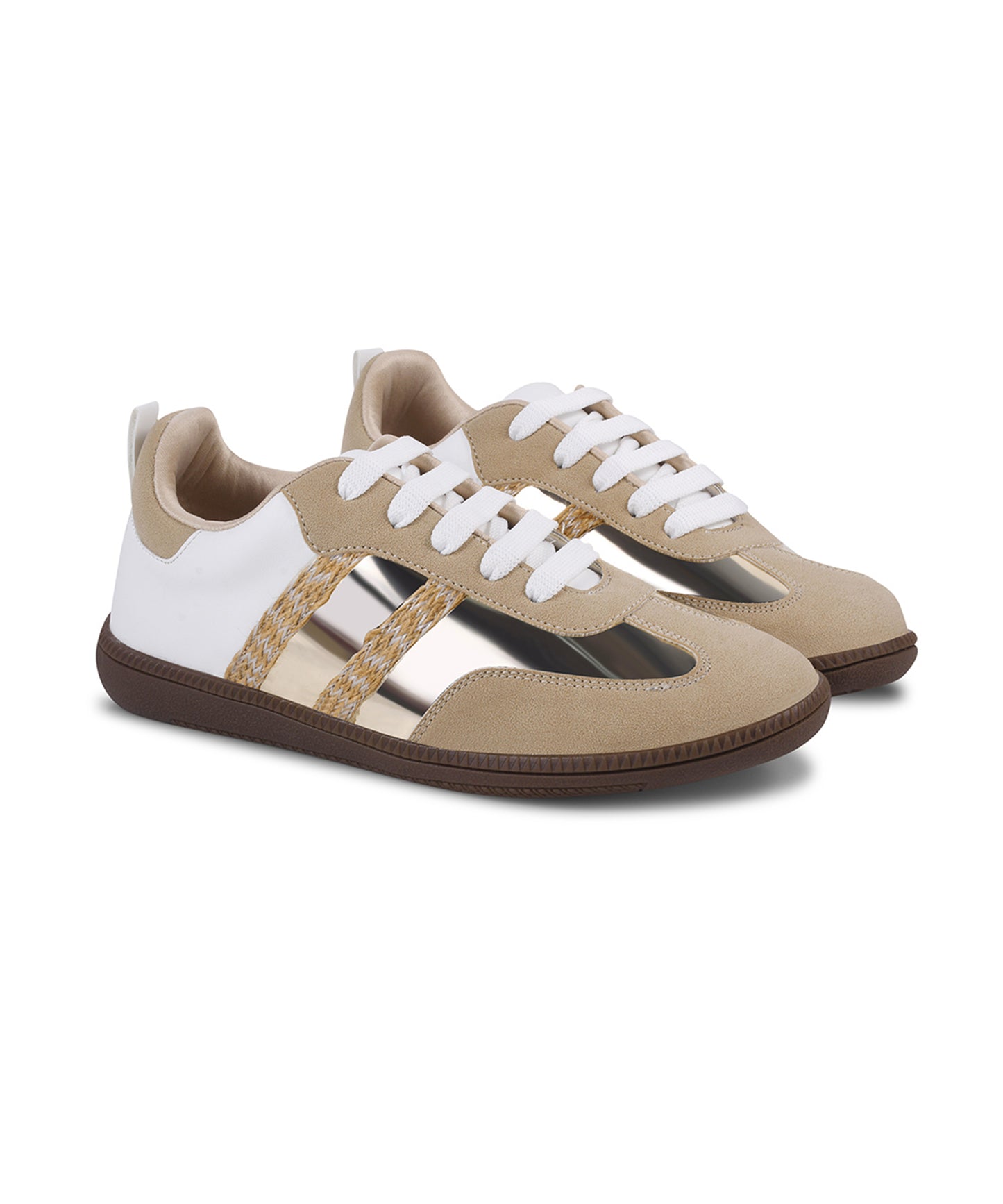 JM Looks Women's Beige Sneakers | Trendy Lace-Up Casual Shoes Beige