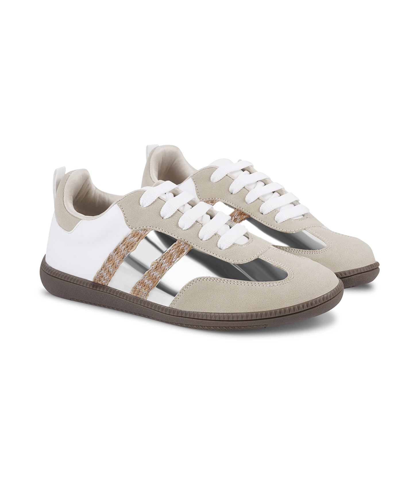 JM Looks Women's Beige Sneakers | Trendy Lace-Up Casual Shoes Cream
