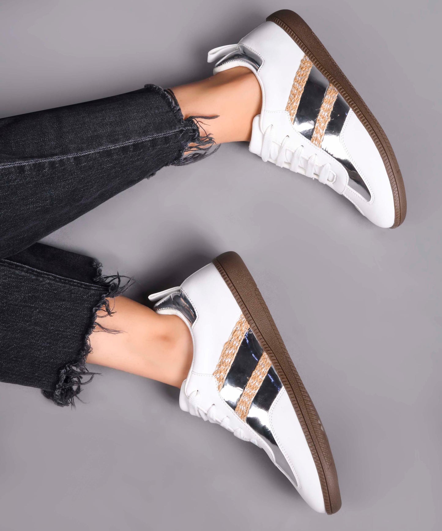 JM Looks Women's Beige Sneakers | Trendy Lace-Up Casual Shoes White
