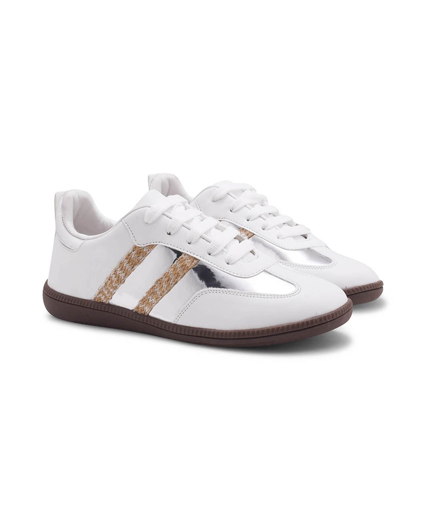 JM Looks Women's Beige Sneakers | Trendy Lace-Up Casual Shoes White
