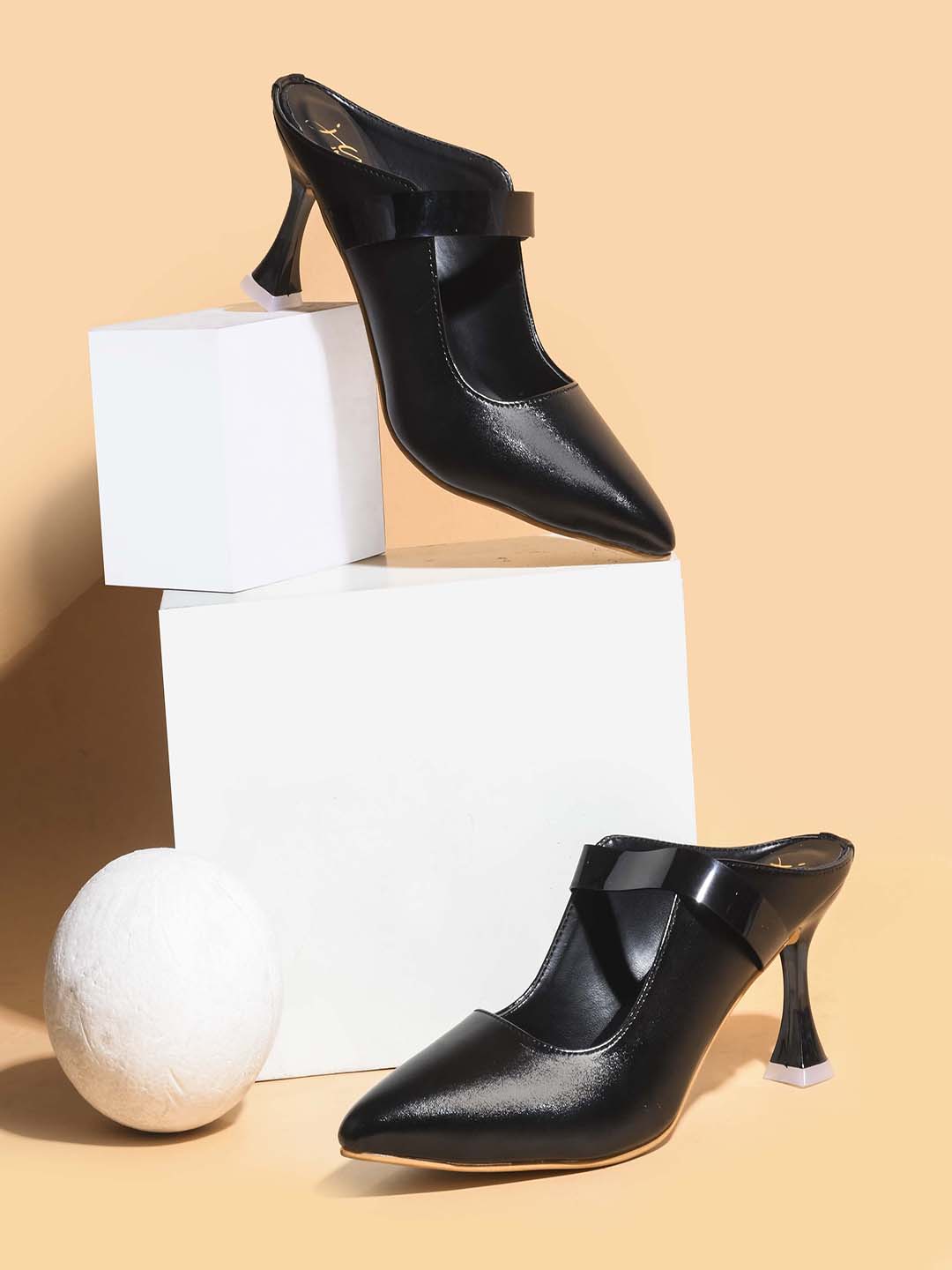 Jm Looks women's pointed toe mule heels with an ankle strap
Black