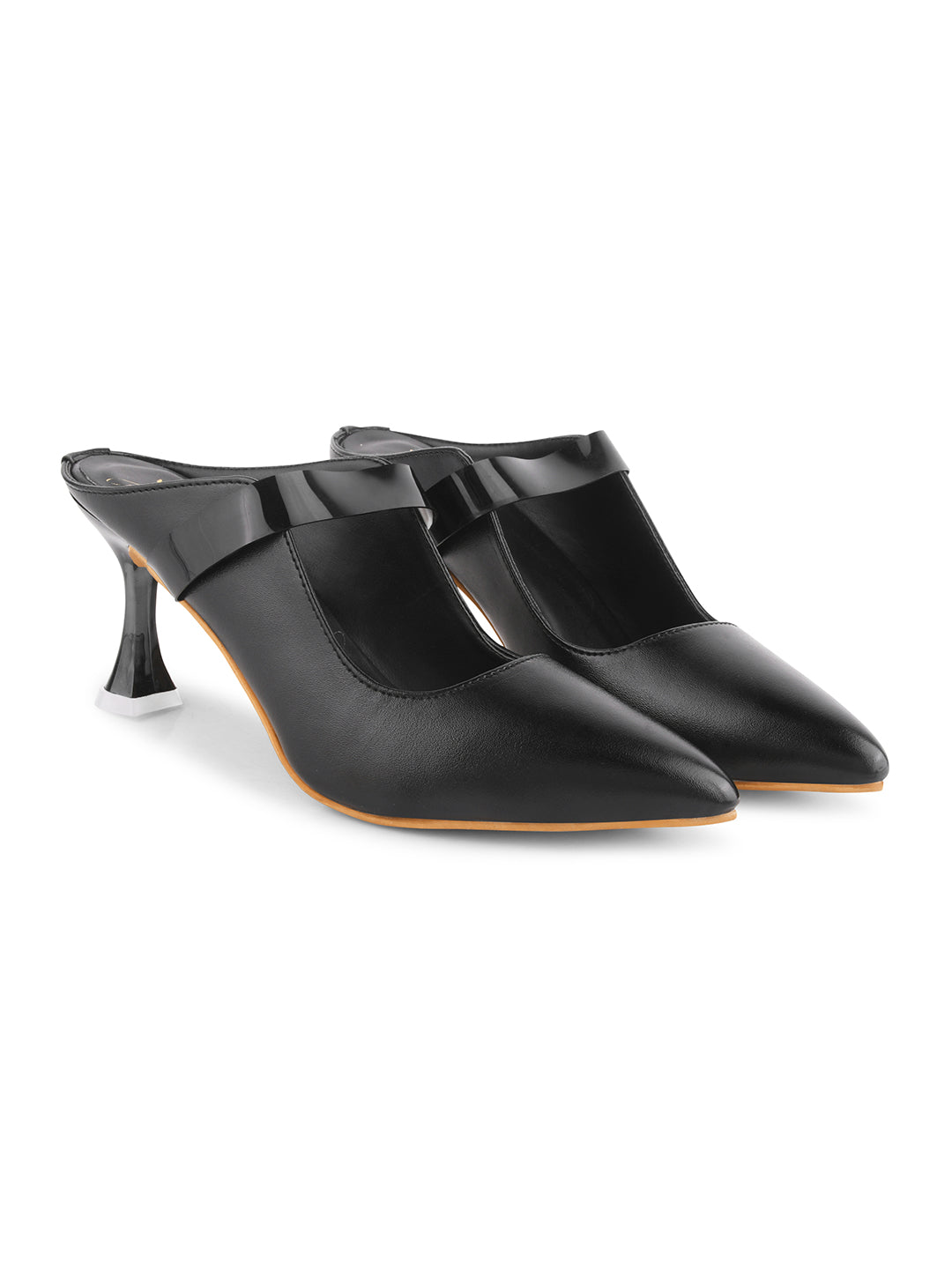 Jm Looks women's pointed toe mule heels with an ankle strap
Black