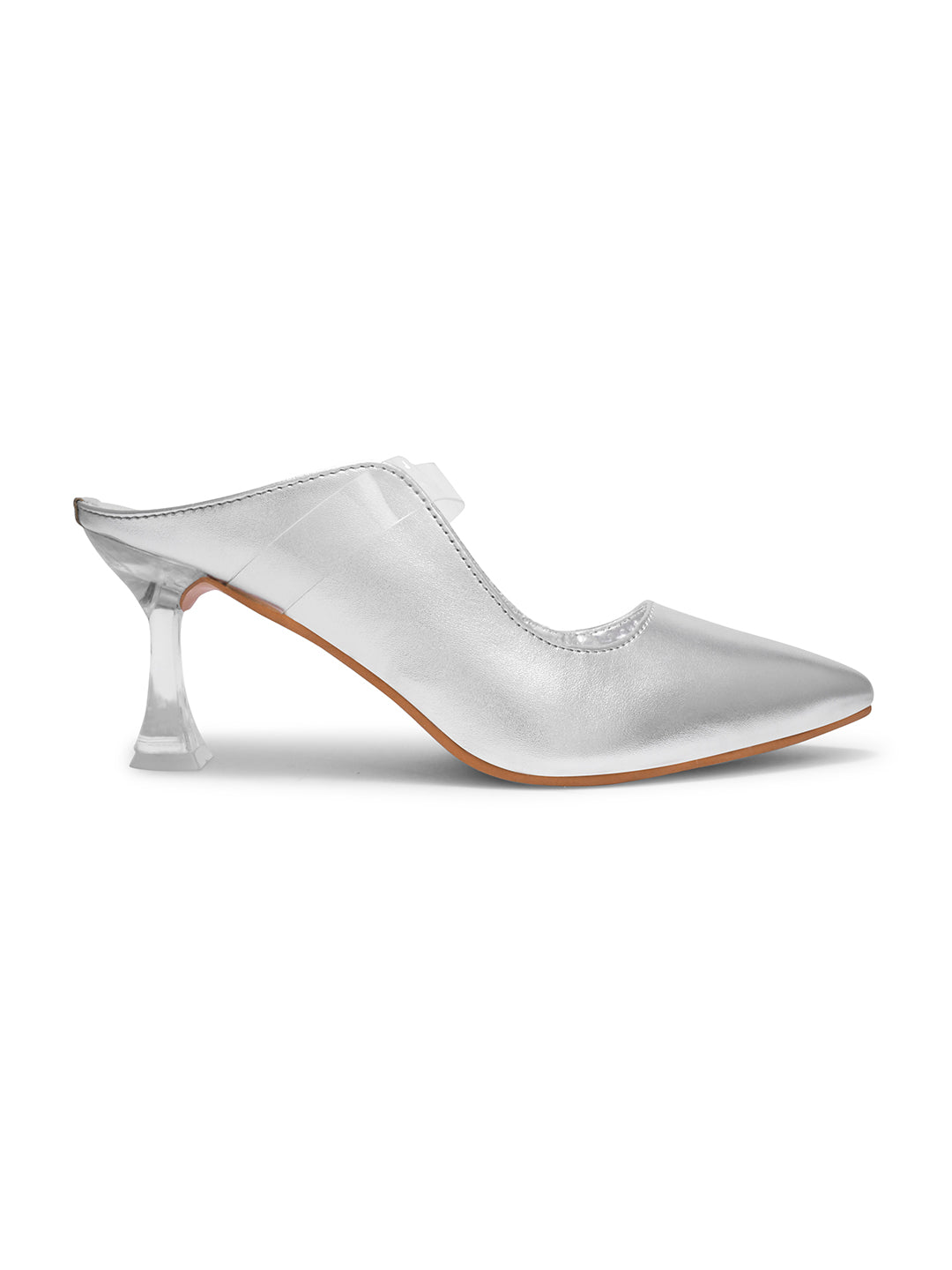 Jm Looks women's pointed toe mule heels with an ankle strap
Silver