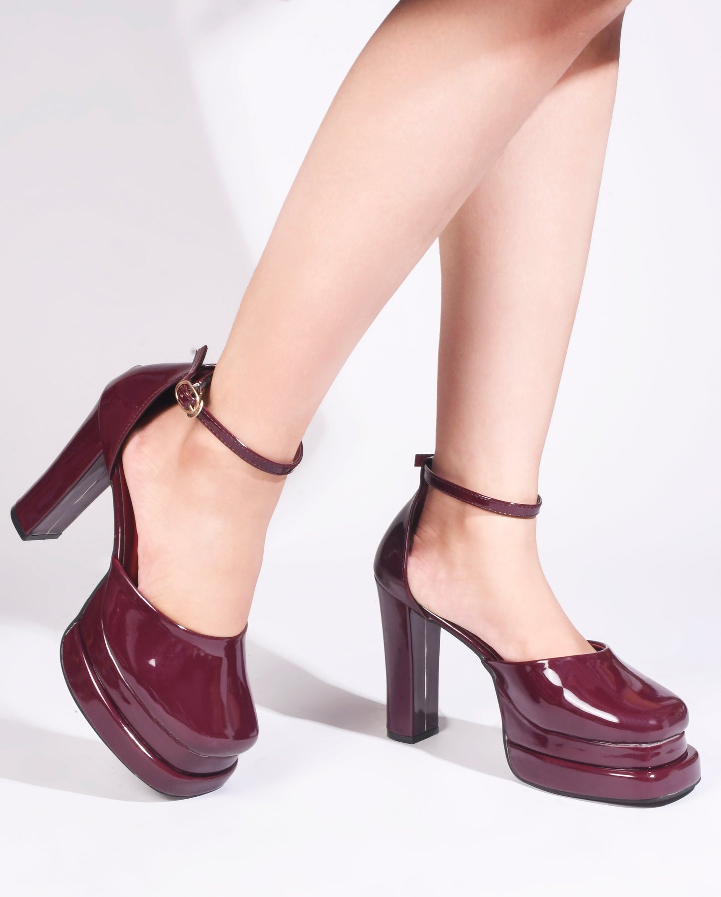 Jm Looks open-toe heels with sparkling straps and matching heel
Maroon
