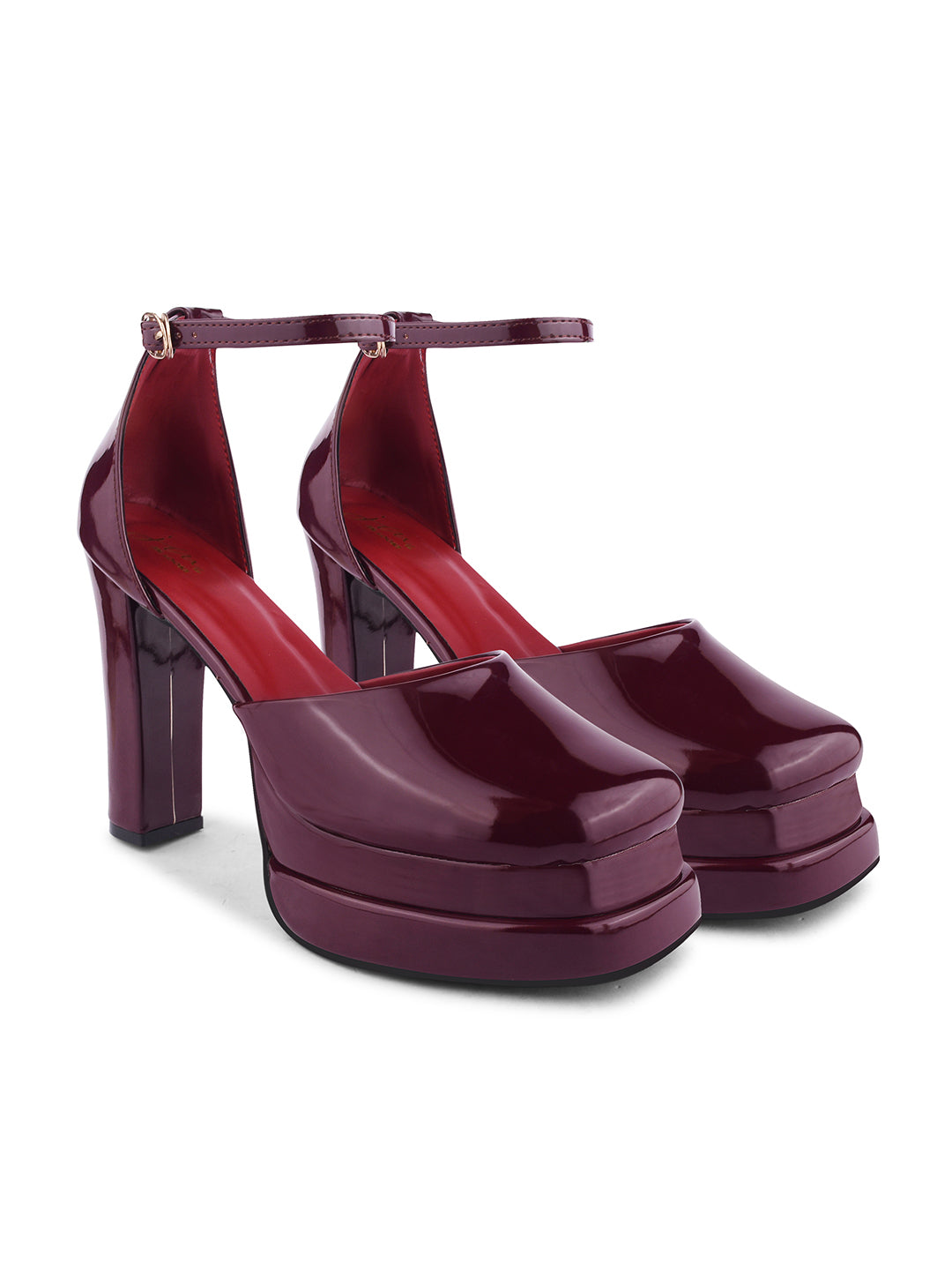 Jm Looks open-toe heels with sparkling straps and matching heel
Maroon