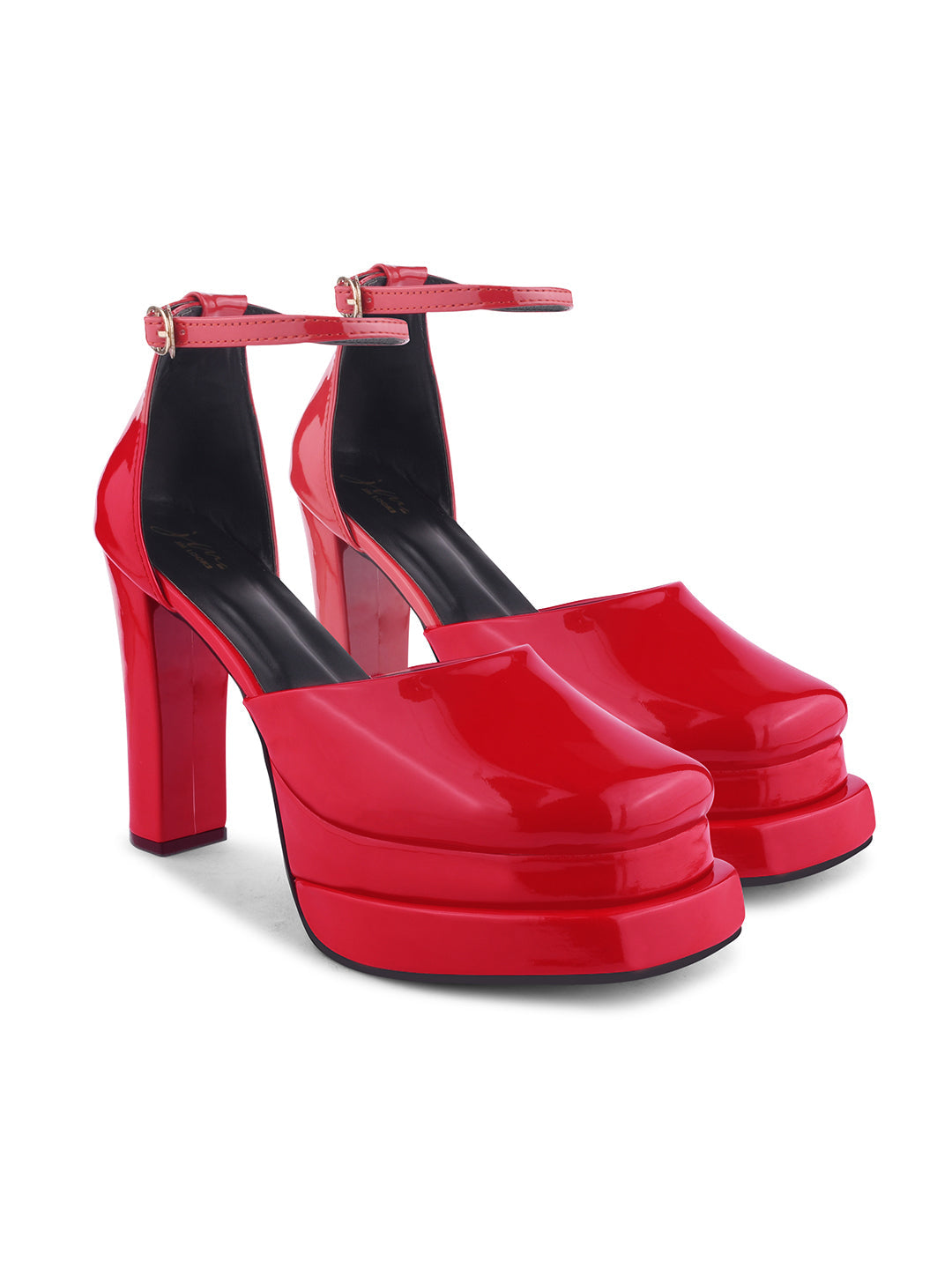 Jm Looks open-toe heels with sparkling straps and matching heel
Red