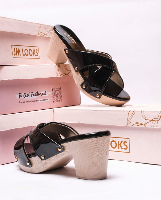 Jm Looks criss-cross block heel sandals with a comfortable sole
 Black