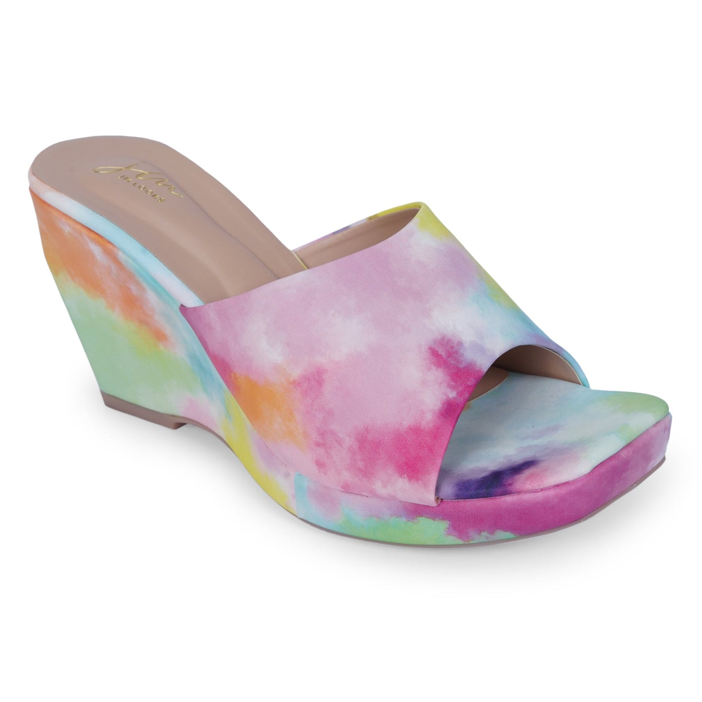 stylish wedge heel sandals with a vibrant pattern
Multi