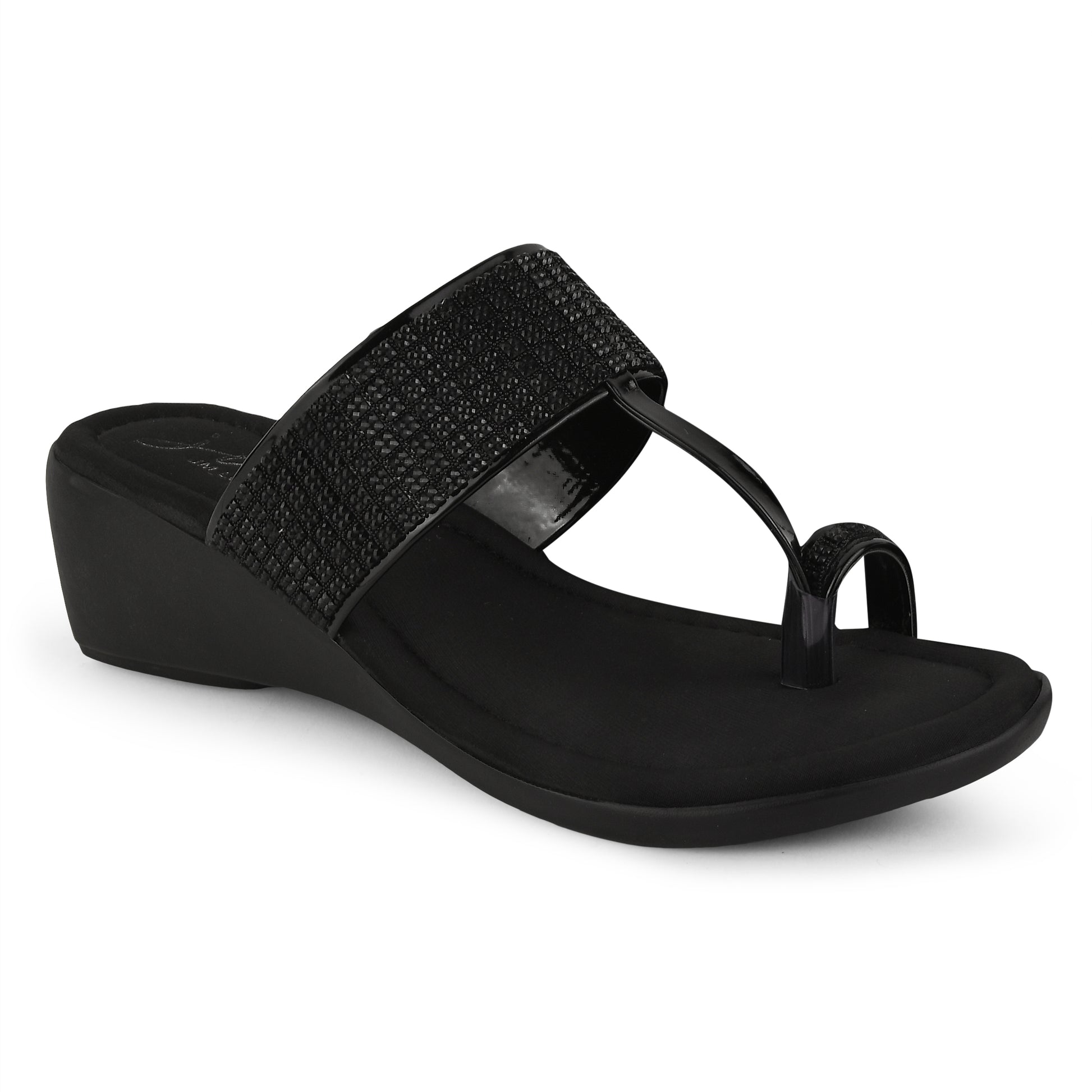 Women's Embellished Toe-Ring Wedges Sandals for Women & Girls  Black