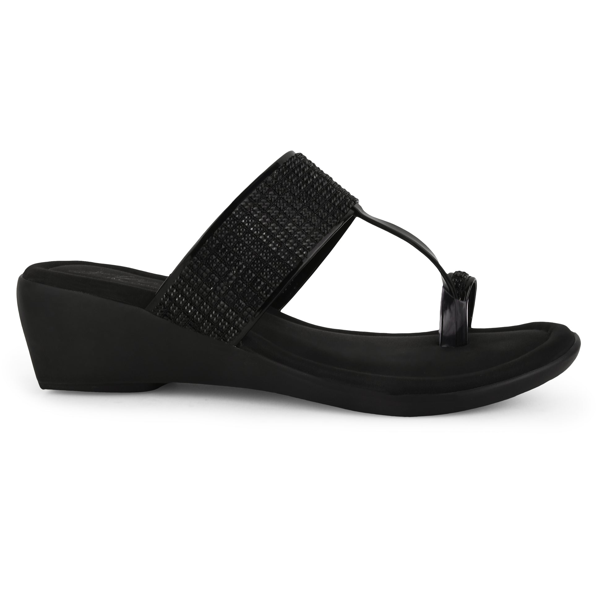 Women's Embellished Toe-Ring Wedges Sandals for Women & Girls  Black
