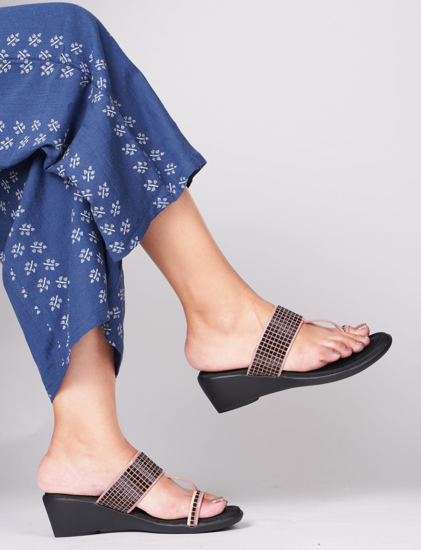 Women's Embellished Toe-Ring Wedges Sandals for Women & Girls  Peach