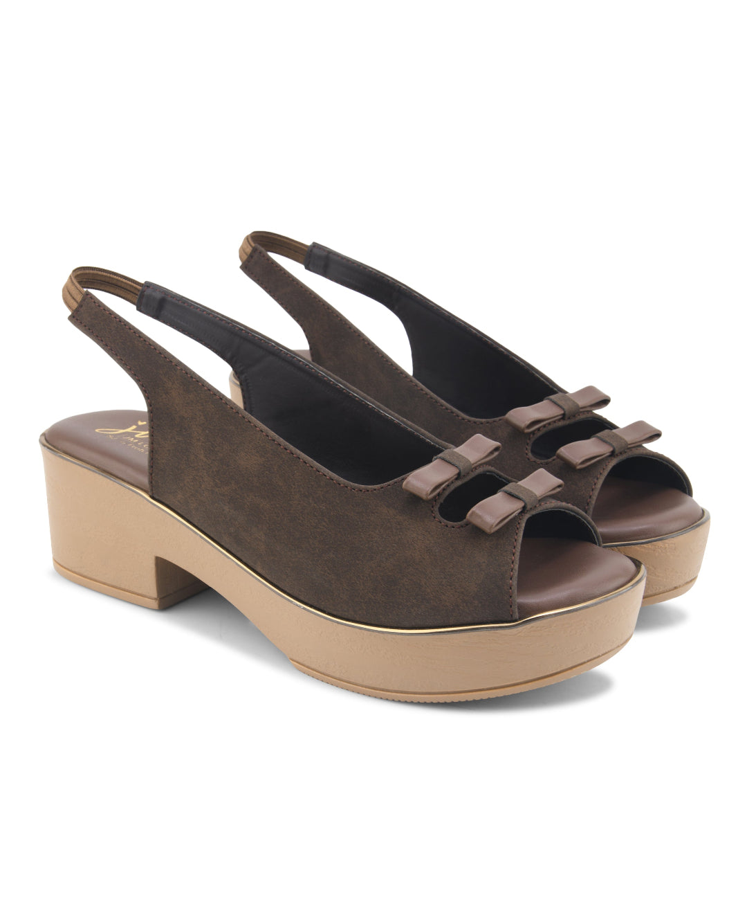 Brown Women’s Peep Toe Slingback Platform Block Heel Sandals with Bow and Ankle Strap