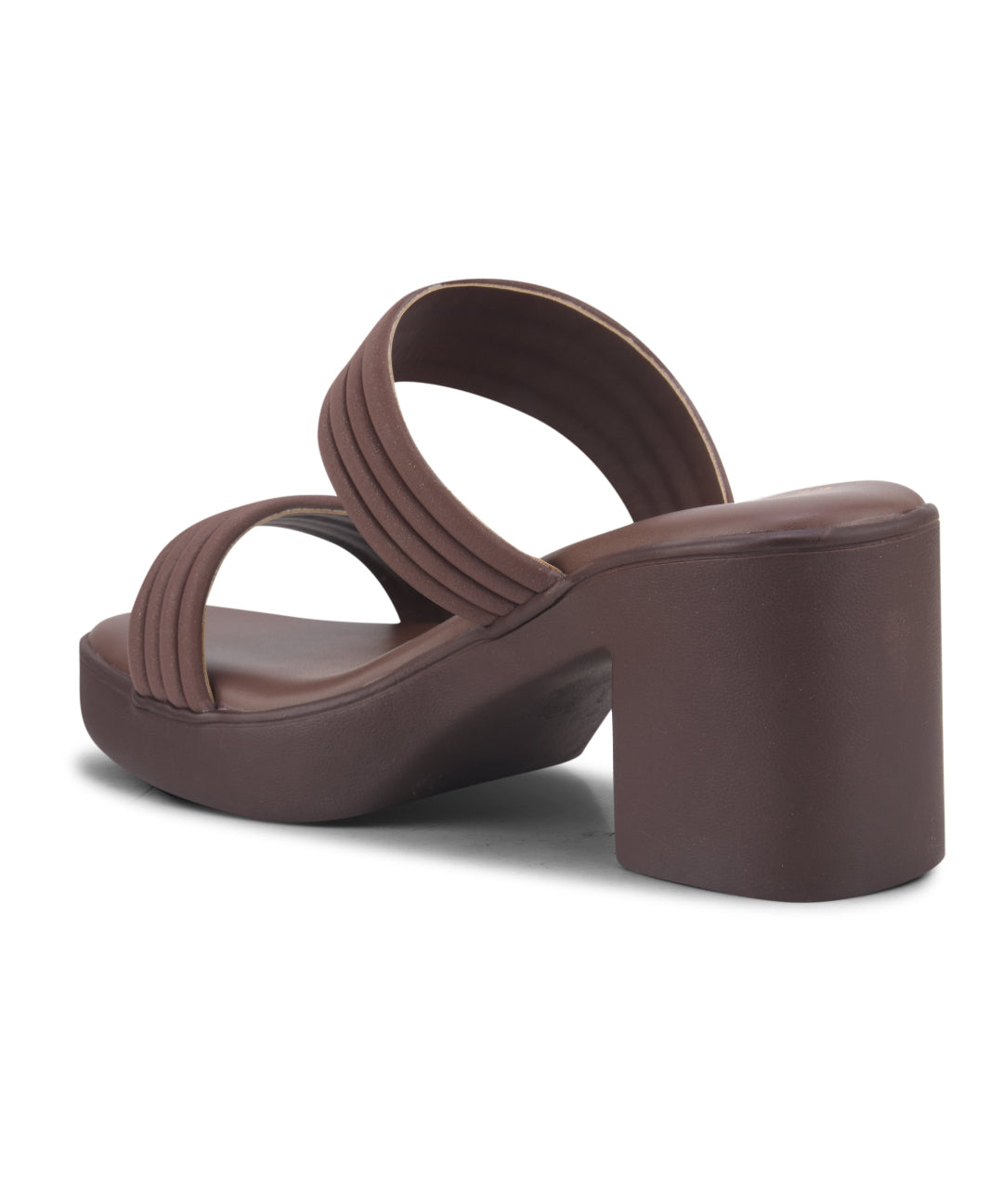 Brown Women Wide Double Strap Square Open Toe Platform Block Heel Mules