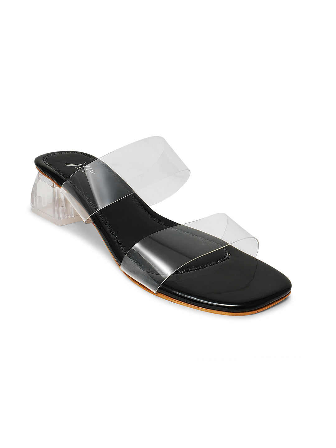 Transparent Block Heels Sandals for Women and Girls at JM LOOKS Black