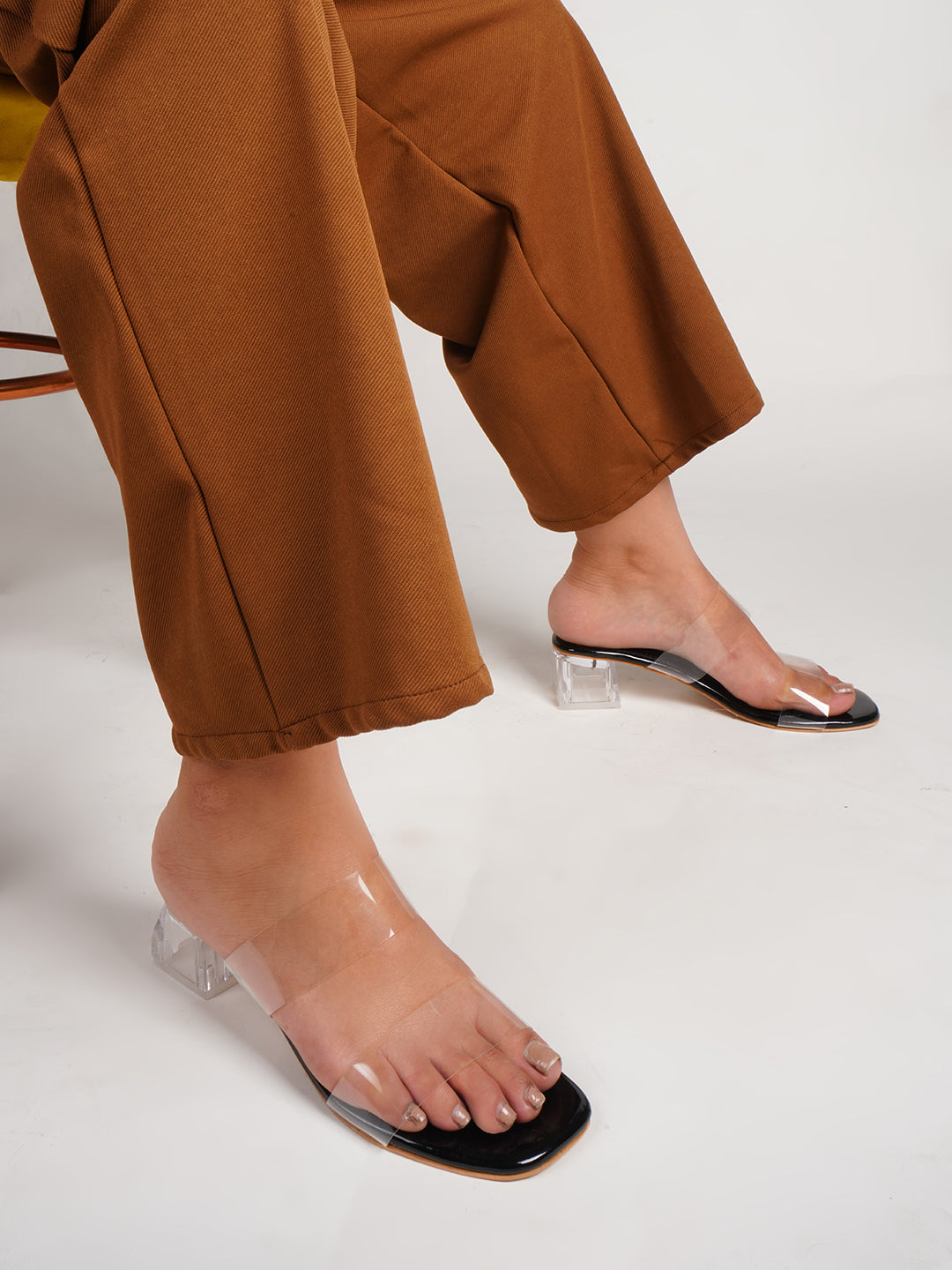 Transparent Block Heels Sandals for Women and Girls at JM LOOKS Black