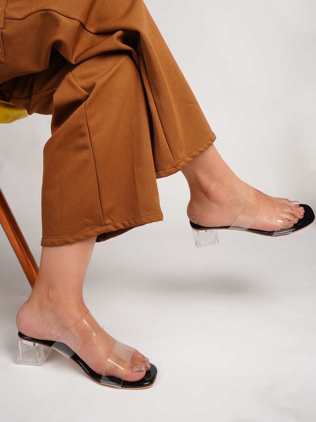 Transparent Block Heels Sandals for Women and Girls at JM LOOKS Black