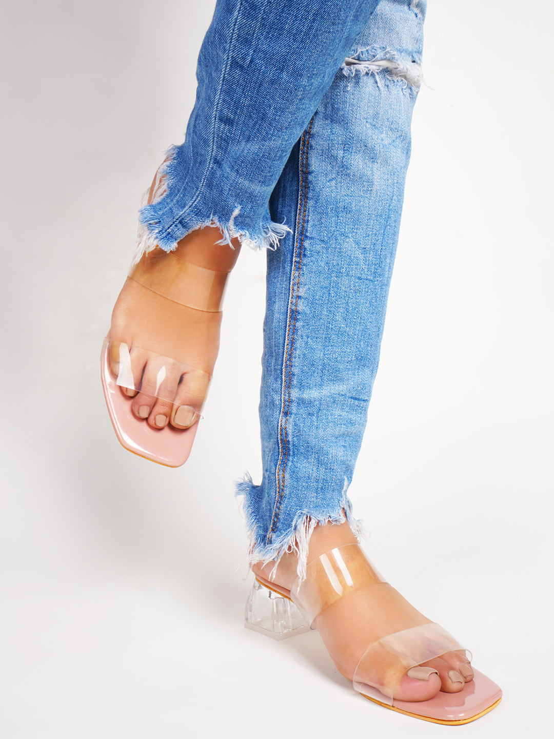 Transparent Block Heels Sandals for Women and Girls at JM LOOKS Peach