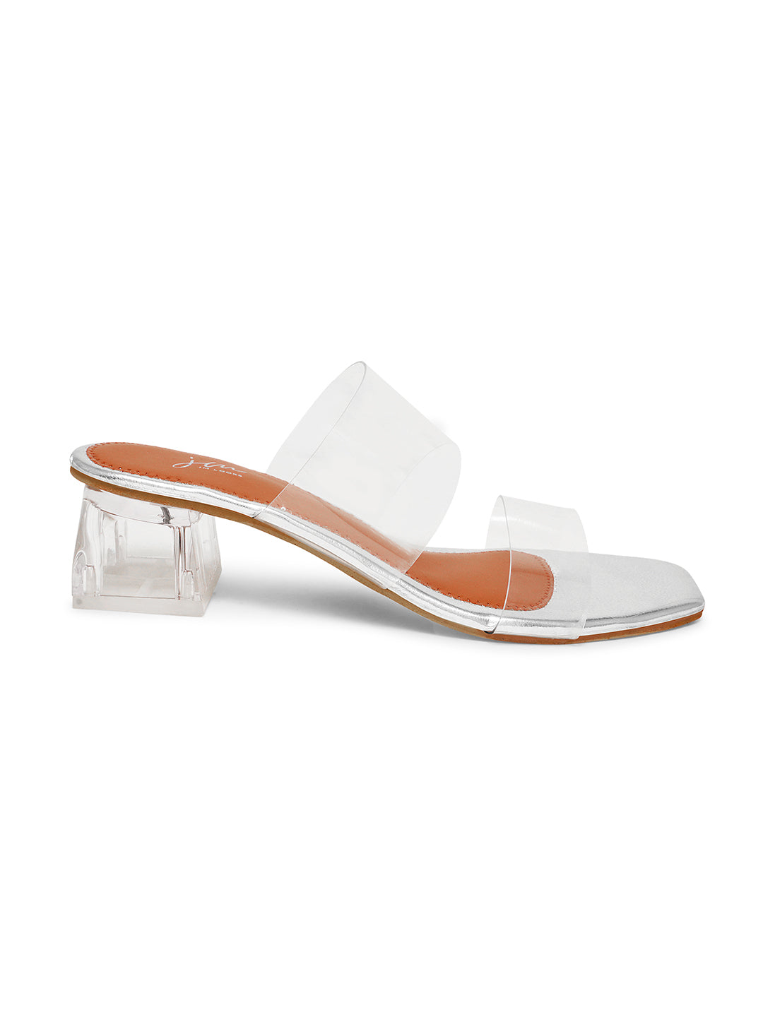 Transparent Block Heels Sandals for Women and Girls at JM LOOKS Silver