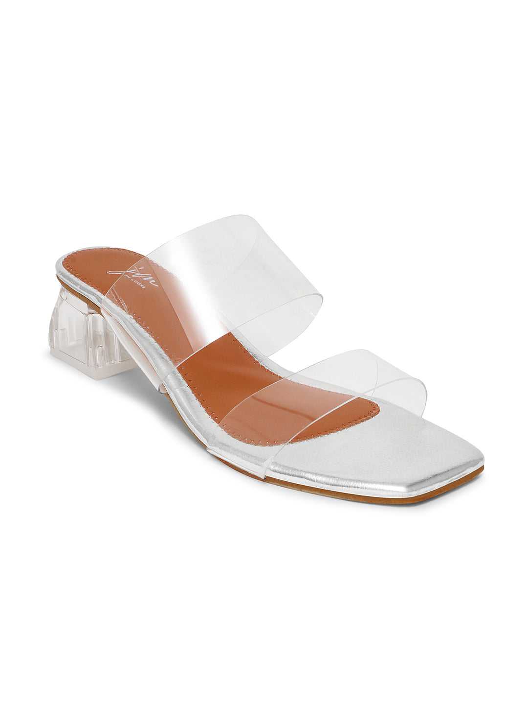 Transparent Block Heels Sandals for Women and Girls at JM LOOKS Silver