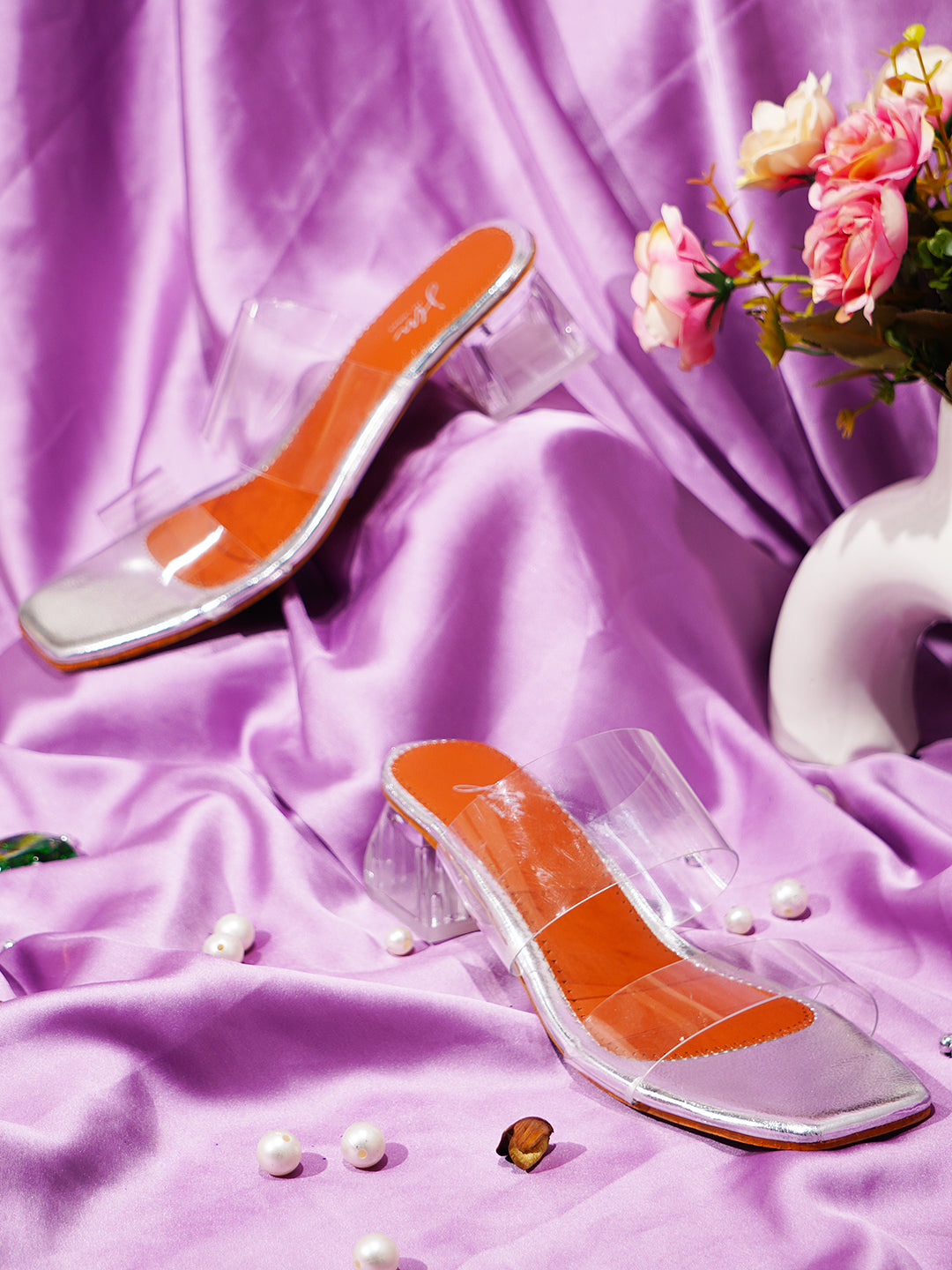 Transparent Block Heels Sandals for Women and Girls at JM LOOKS Silver