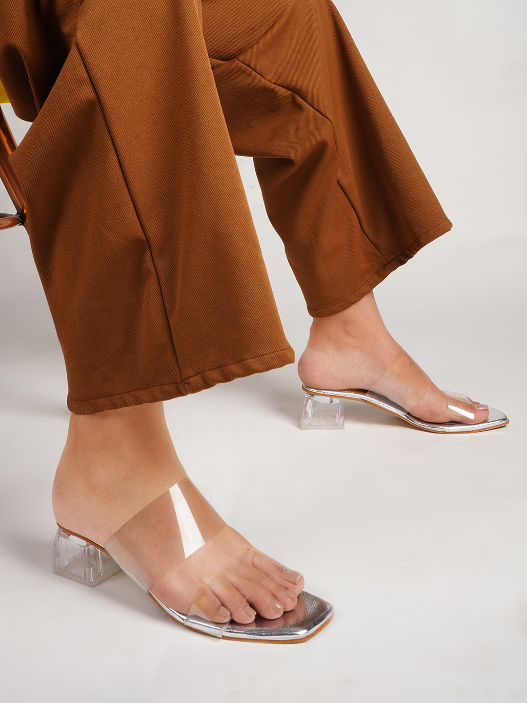 Transparent Block Heels Sandals for Women and Girls at JM LOOKS Silver