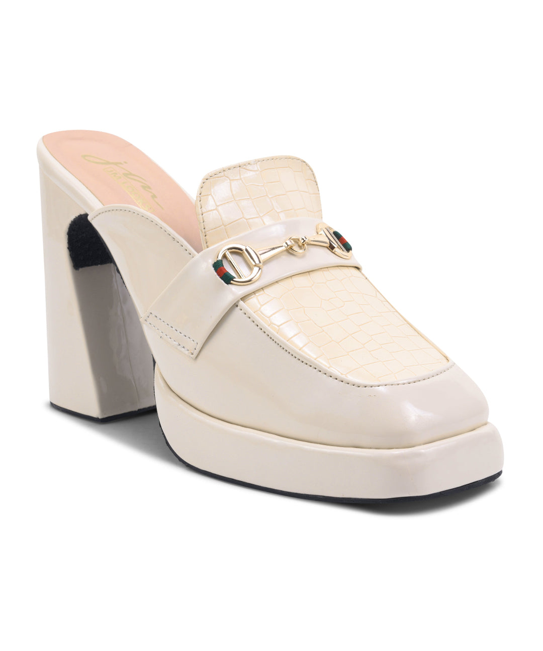 Women Cream chunky heel platform mules