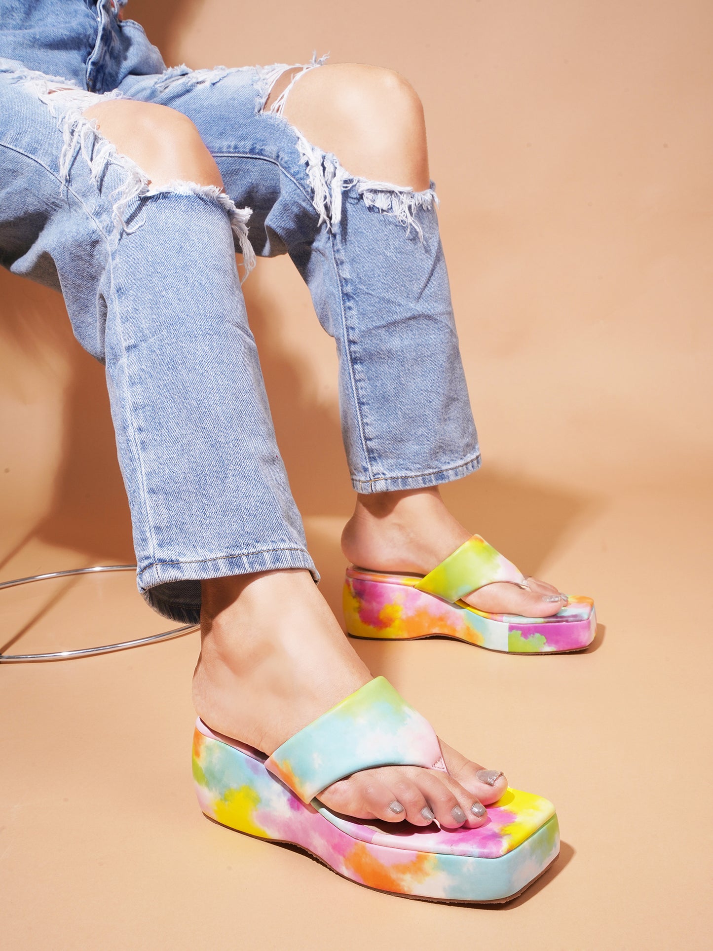 Buy Online Platform Heel Thong Strap Wedges Sandals for Women and Girls Multi