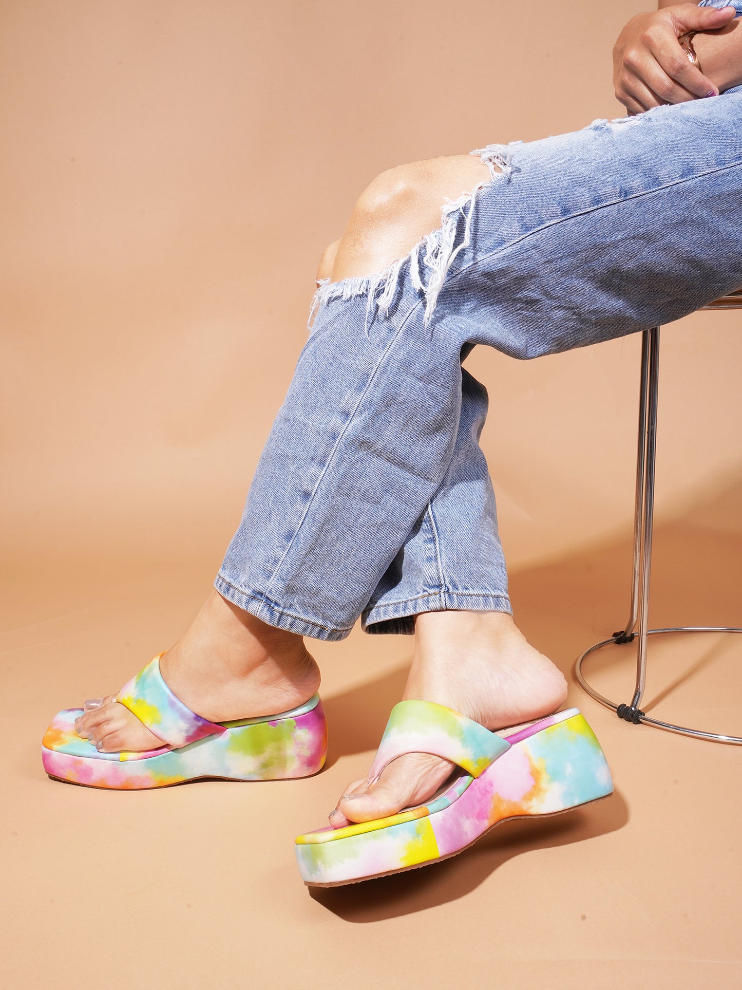Buy Online Platform Heel Thong Strap Wedges Sandals for Women and Girls Multi