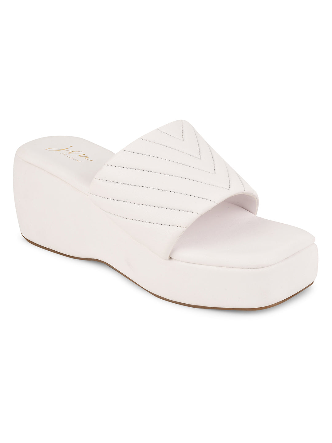 Chevron Pattern Slip-On Wedges for Women and Girls White