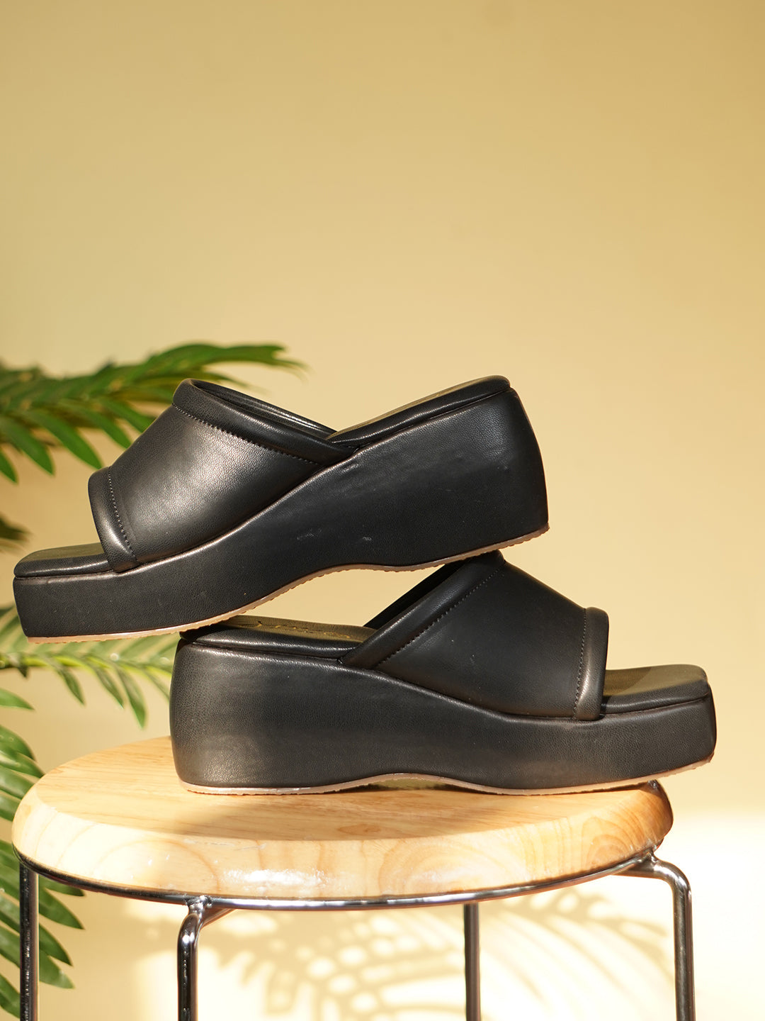 JM LOOKS Slip-On Open-Toe Wedge Sandals for Women & Girls Black