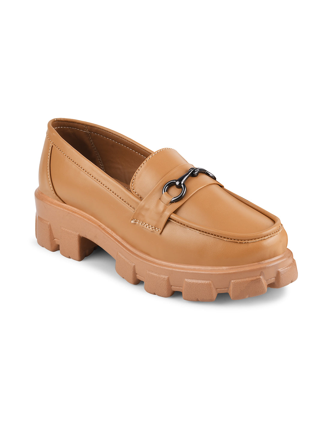 Women's Buckled Heeled Horsebit Loafers for women & Girls Tan