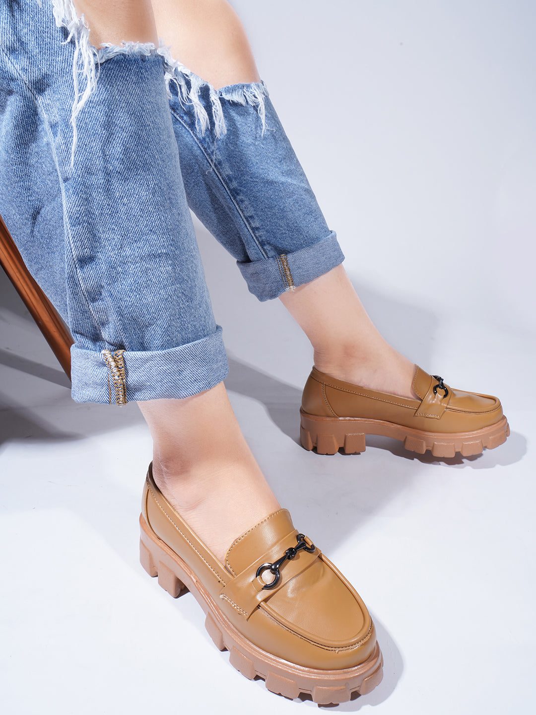 Women's Buckled Heeled Horsebit Loafers for women & Girls Tan