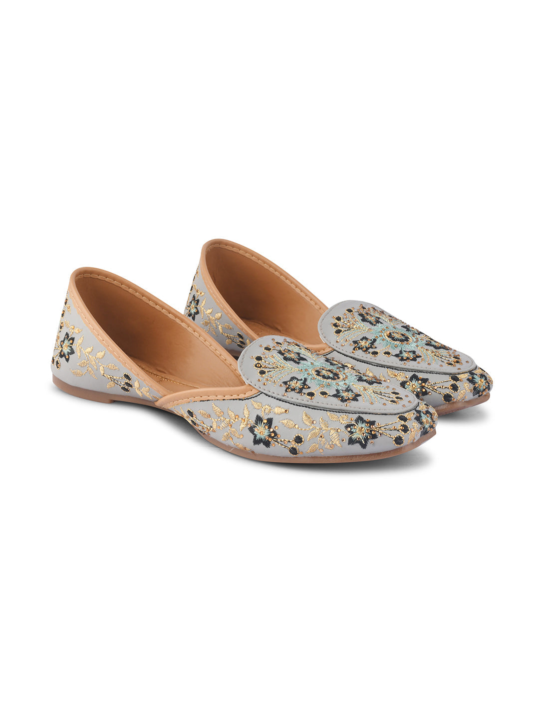 JM Looks loafer jutti flats featuring intricate embroidery and subtle embellishments
Grey